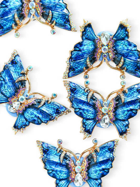 C52155 Heavy‑Duty Deep Blue Enamel Rhinestone Butterfly Focal Bead, Gold‑Plated Alloy Large Hole Bead, DIY Bead Pen, Keychain, Bag Charm Jewelry Making Accessories