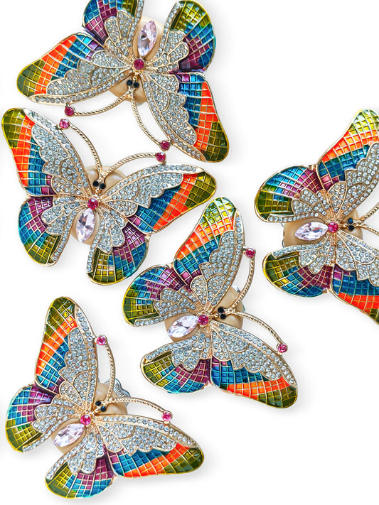 C52154 Heavy‑Duty Color Enamel Grid Rhinestone Butterfly Focal Bead, Gold‑Plated Inlaid Alloy Large Hole Bead, DIY Bead Pen, Keychain, Bag Charm Jewelry Making Accessories
