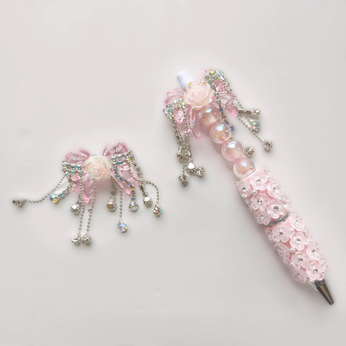 C52127 Handmade Heavy-Duty Bowknot Tassel Beaded Embellishments - Versatile DIY Accessories for Phone Chains, Bag Charms & Pen Decor