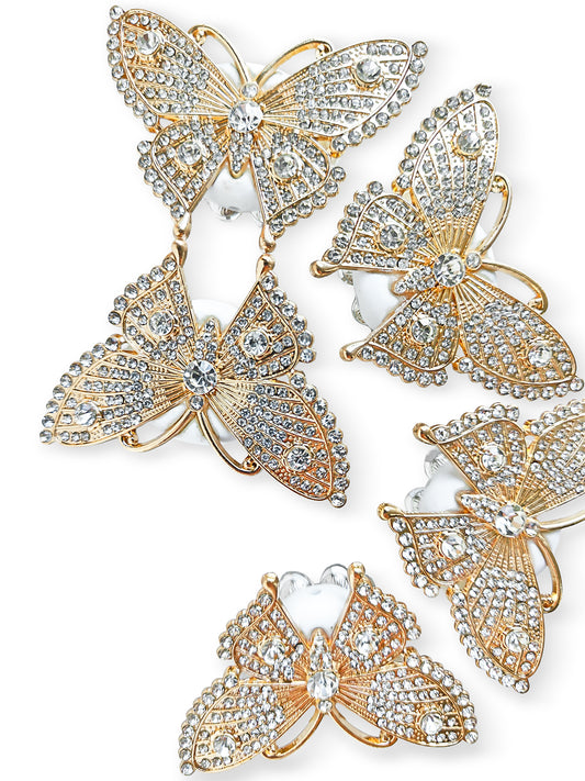 C52153 Heavy‑Duty Hollow Rhinestone Butterfly Focal Bead, Gold‑Plated Inlaid Alloy Large Hole Bead, DIY Bead Pen, Keychain, Bag Charm Jewelry Making Accessories