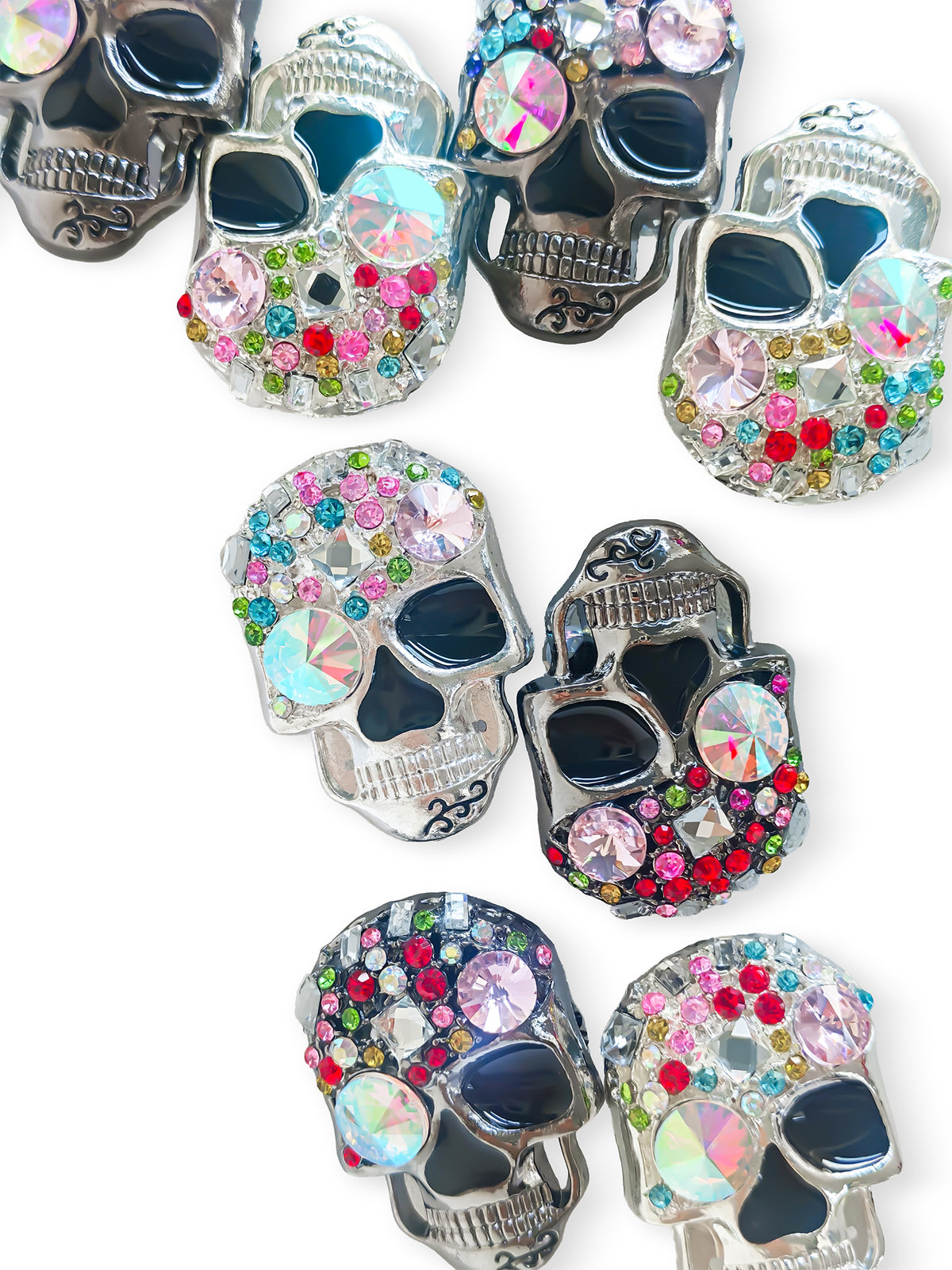C52142 Halloween Multicolor Rhinestone Skull Focal Bead, Punk Large Hole Bead, DIY Bead Pen, Keychain, Bag Charm Jewelry Making Accessories