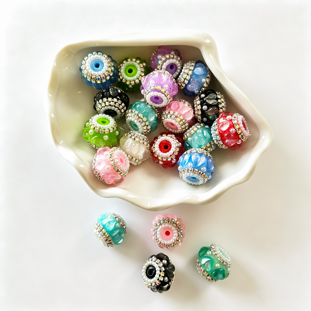 AA0178 18*22mm Pearl Heart Cat Eye Drill Chain Open-Hole Flower Ball Beads - DIY Accessories for Jewelry, Phone Straps & Pen Charms