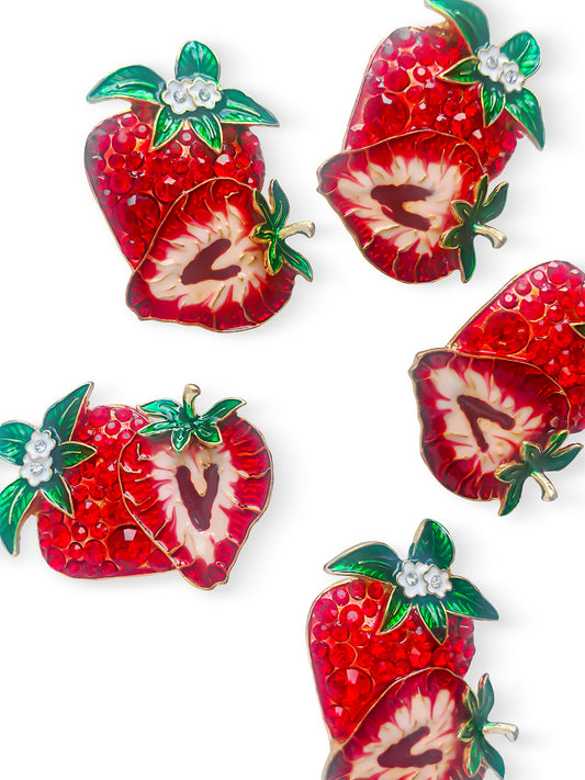 C52141 Enamel Rhinestone Strawberry Focal Bead, Fruit Large Hole Bead, DIY Bead Pen, Keychain, Bag Charm Jewelry Making Accessories