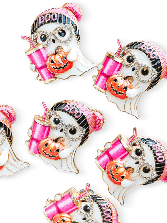 C52156 Halloween Cute Ghost Rhinestone Enamel Focal Bead, Pumpkin Drink Cartoon Alloy Large Hole Bead, DIY Bead Pen, Keychain, Bag Charm Jewelry Making Accessories