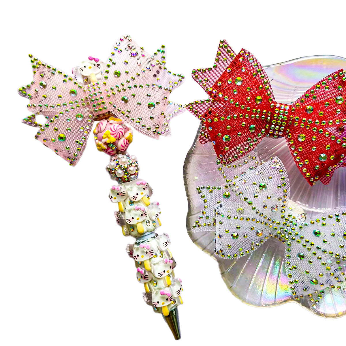 AA0233  Sparkly Royal Blue AB Rhinestone Mesh Cheer Bow for Girls Competition Performance