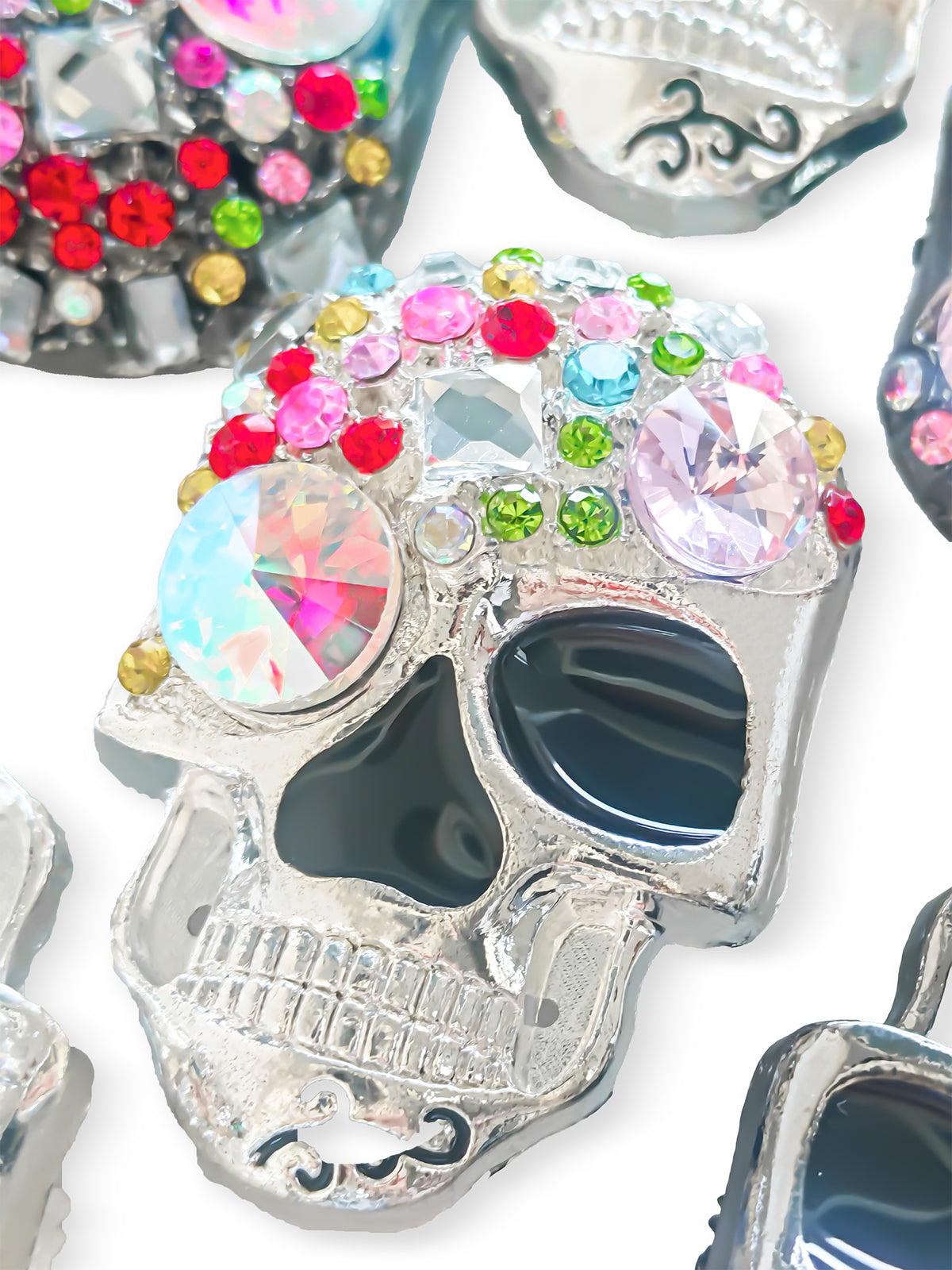 C52142 Halloween Multicolor Rhinestone Skull Focal Bead, Punk Large Hole Bead, DIY Bead Pen, Keychain, Bag Charm Jewelry Making Accessories