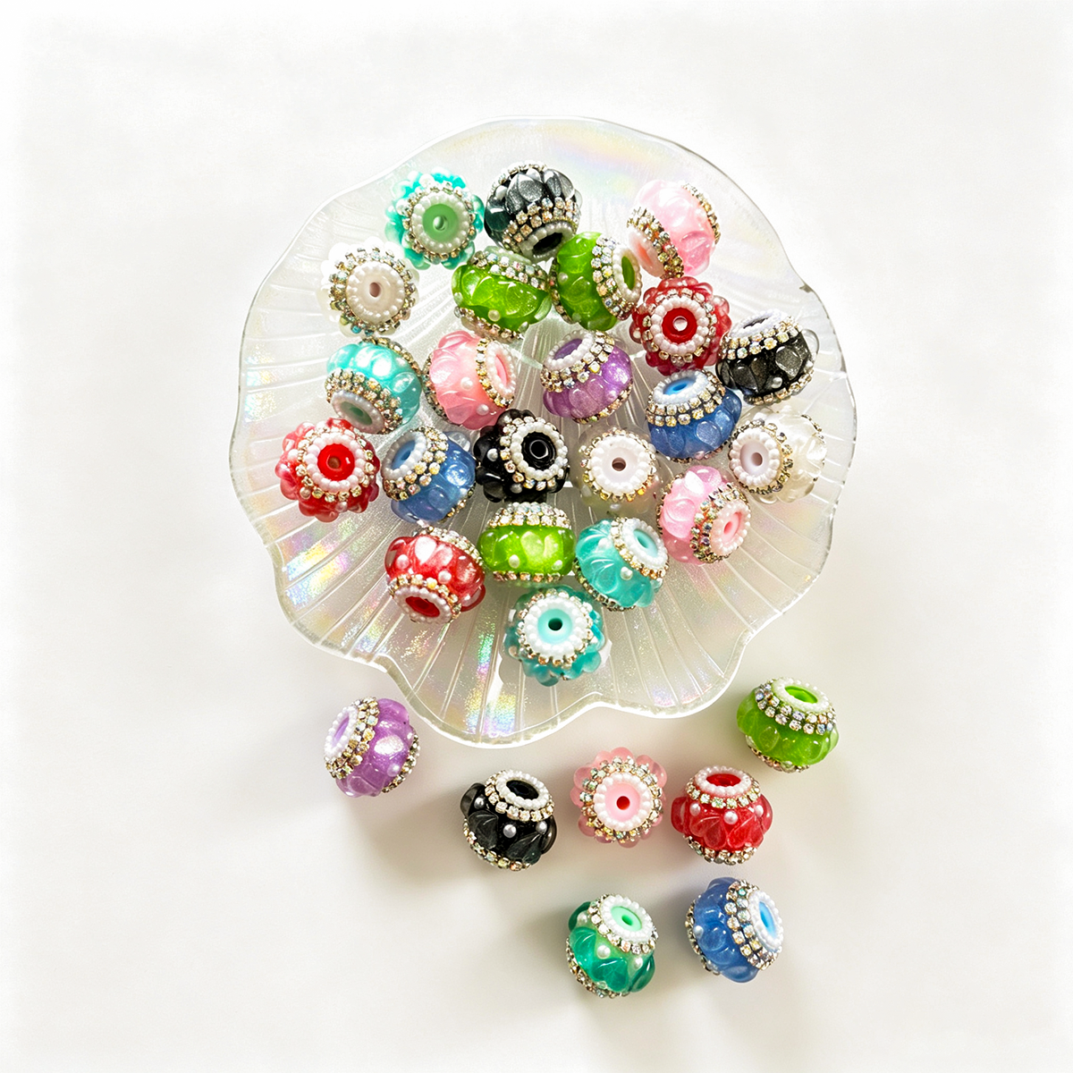 AA0178 18*22mm Pearl Heart Cat Eye Drill Chain Open-Hole Flower Ball Beads - DIY Accessories for Jewelry, Phone Straps & Pen Charms