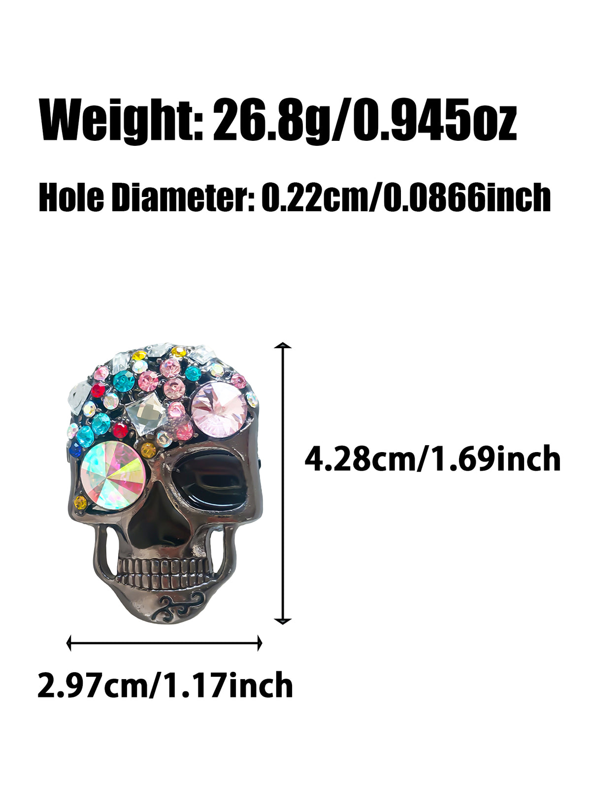 C52142 Halloween Multicolor Rhinestone Skull Focal Bead, Punk Large Hole Bead, DIY Bead Pen, Keychain, Bag Charm Jewelry Making Accessories