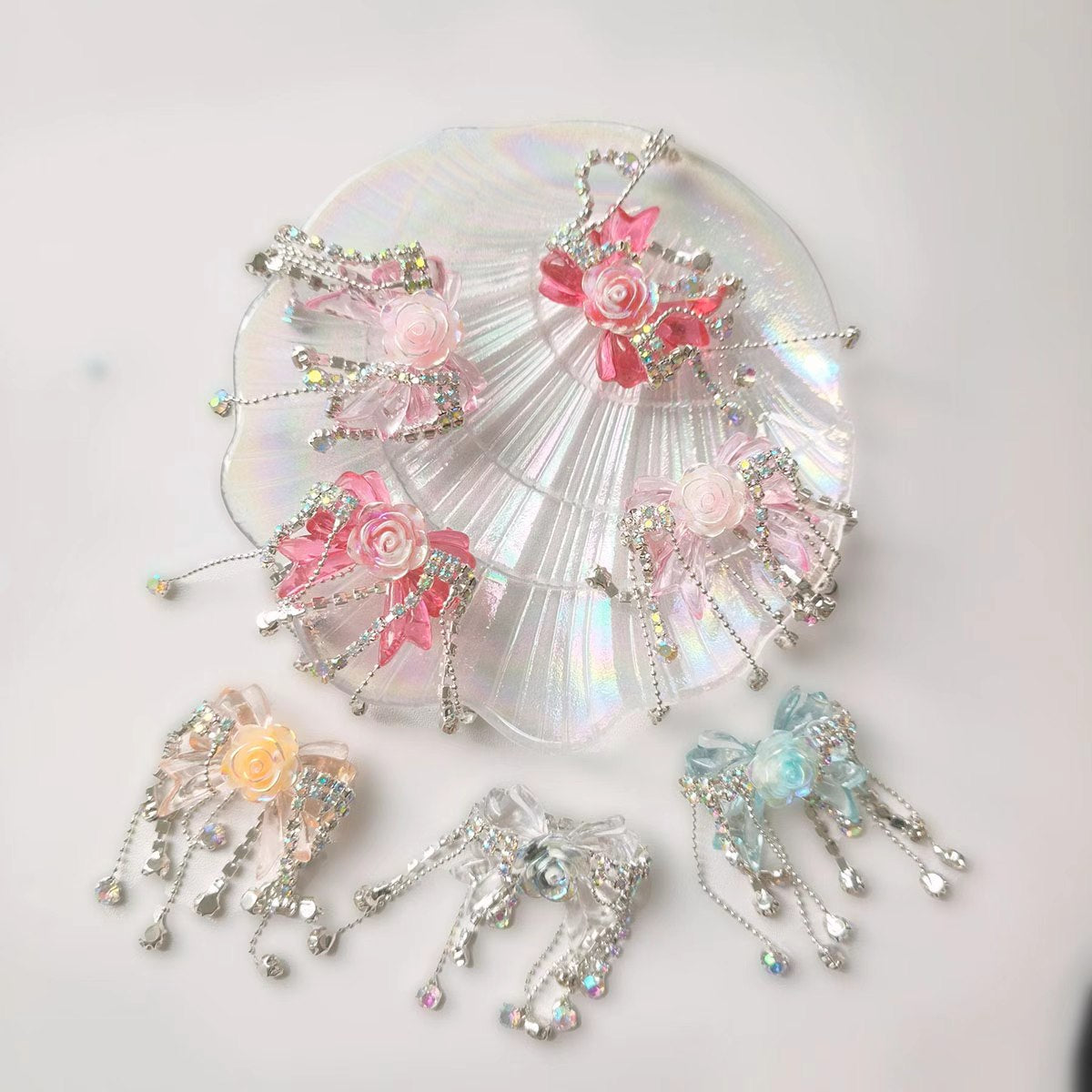 C52127 Handmade Heavy-Duty Bowknot Tassel Beaded Embellishments - Versatile DIY Accessories for Phone Chains, Bag Charms & Pen Decor