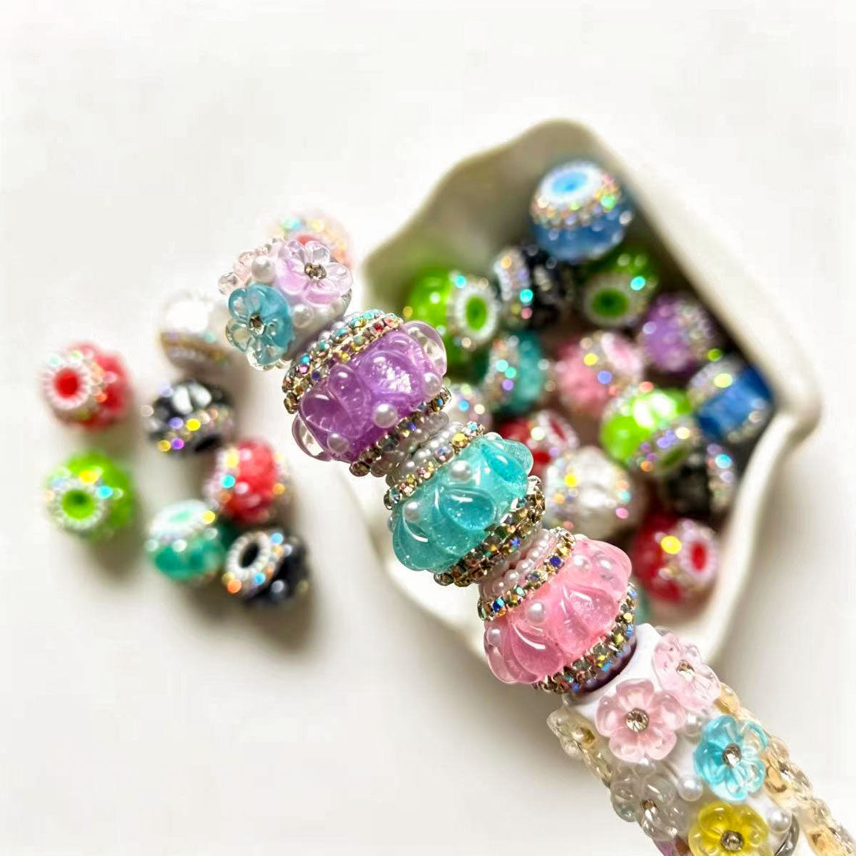 AA0178 18*22mm Pearl Heart Cat Eye Drill Chain Open-Hole Flower Ball Beads - DIY Accessories for Jewelry, Phone Straps & Pen Charms