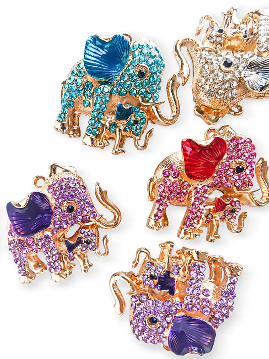 C52152 Heavy‑Duty Rhinestone Mother‑Baby Elephant Focal Bead, Enamel Inlaid Alloy Large Hole Bead, DIY Bead Pen, Keychain, Bag Charm Jewelry Making Accessories