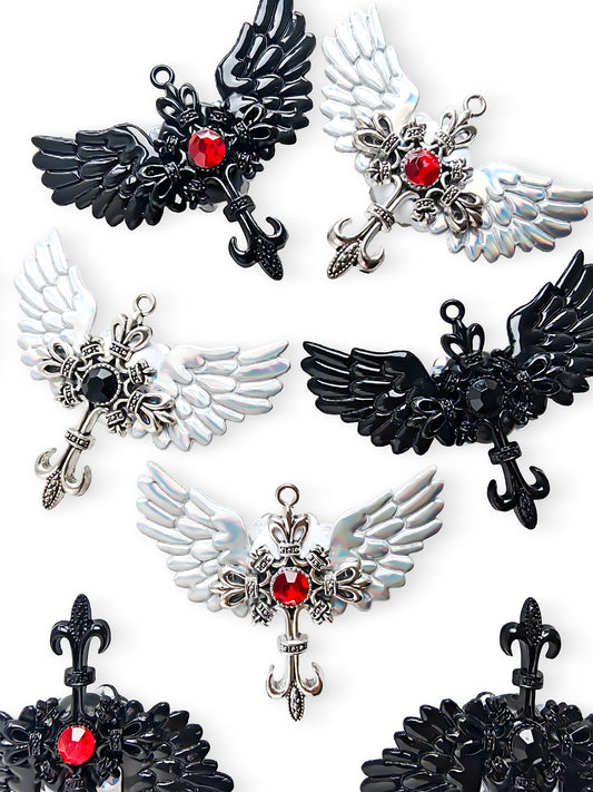 C52147 Gothic Angel Wing Cross Focal Bead, AB Iridescent Rhinestone Large Hole Bead, DIY Bead Pen, Keychain, Bag Charm Jewelry Making Accessories
