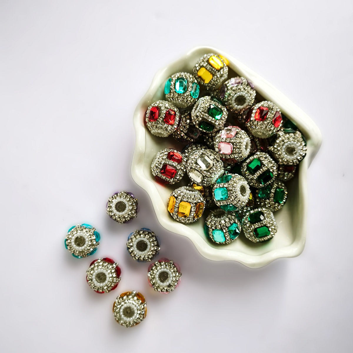 Rectangle Double Gem Pave Rhinestone Focal Bead, Large Hole Clay Bead for DIY Beadable Pen Bracelet Keychain