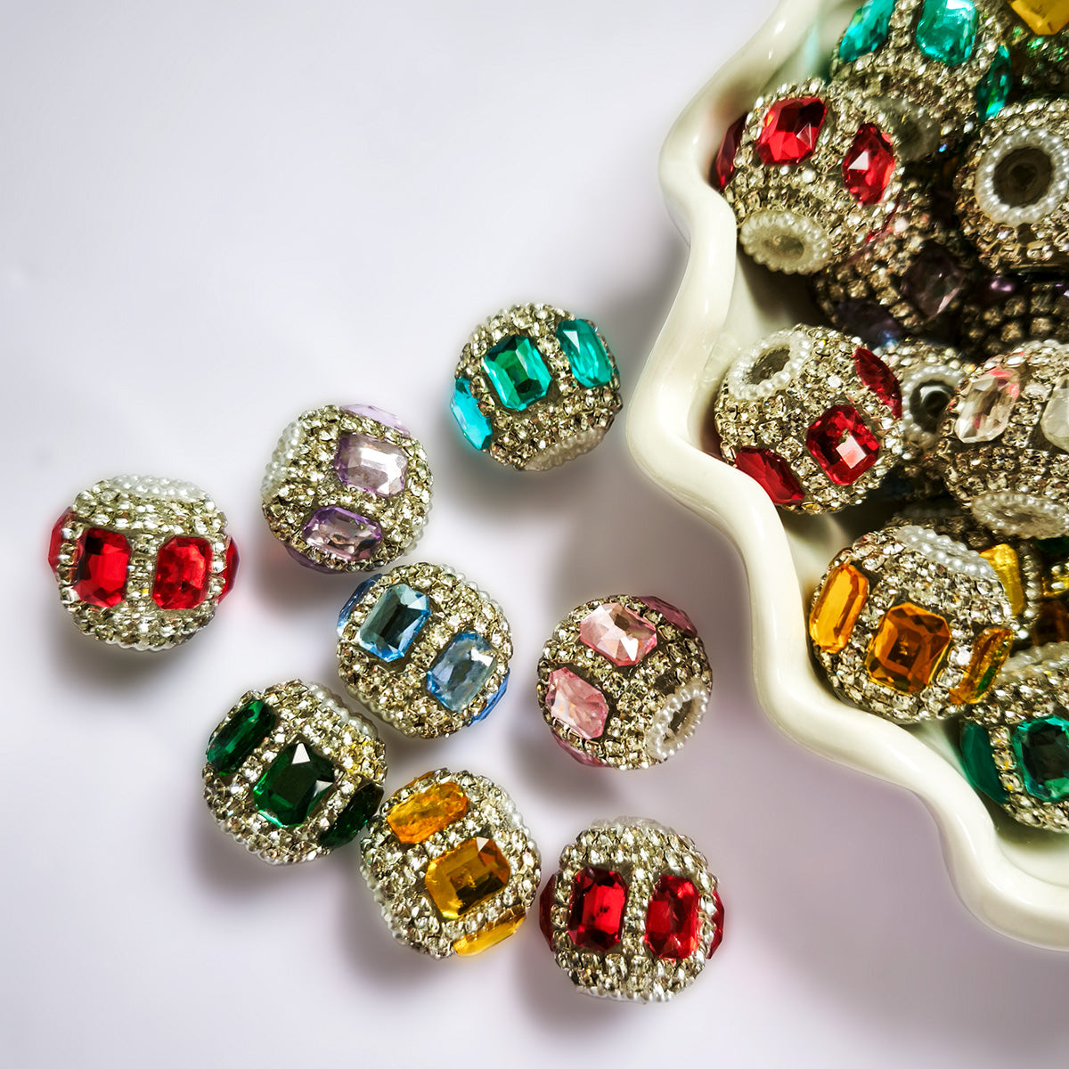 Rectangle Double Gem Pave Rhinestone Focal Bead, Large Hole Clay Bead for DIY Beadable Pen Bracelet Keychain