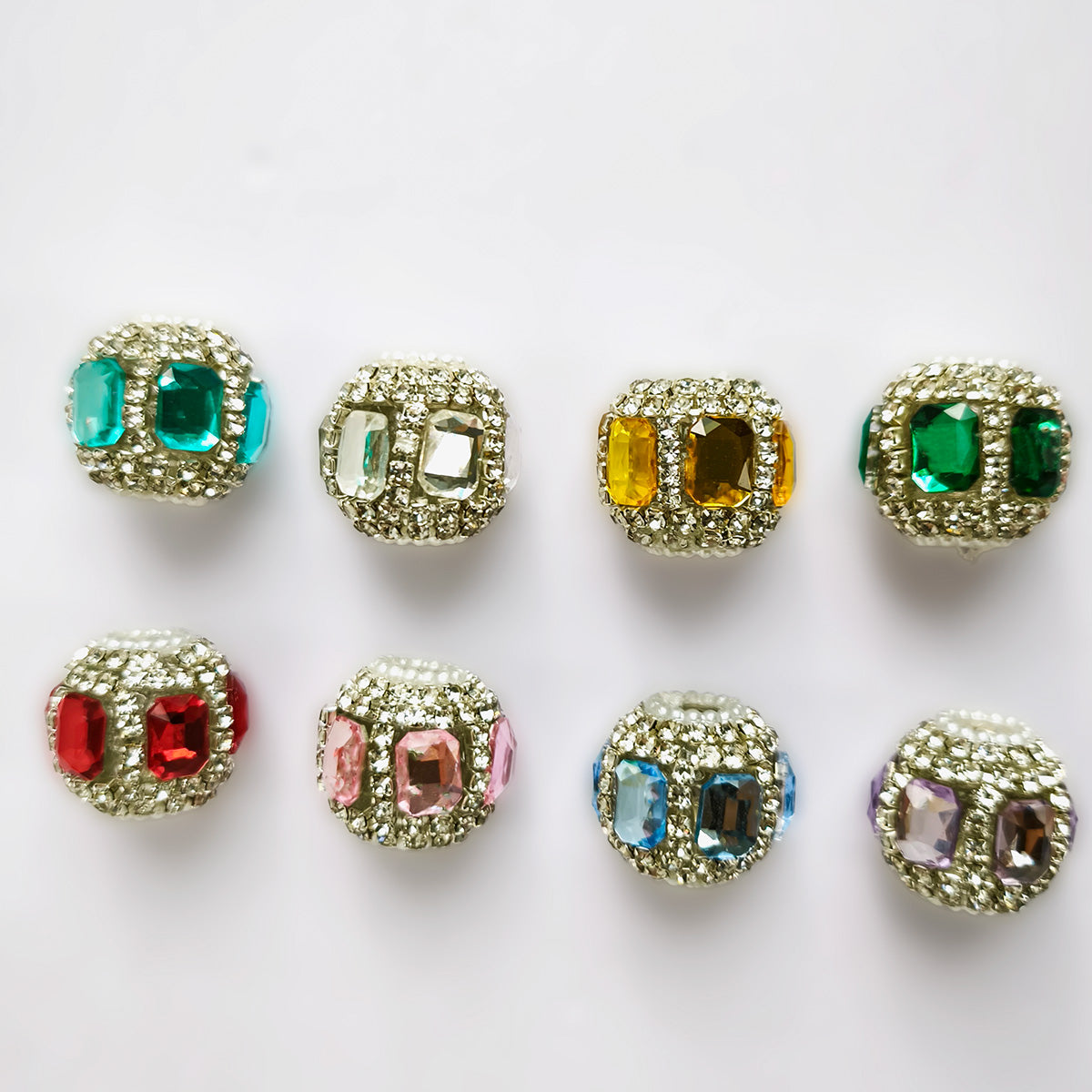 Rectangle Double Gem Pave Rhinestone Focal Bead, Large Hole Clay Bead for DIY Beadable Pen Bracelet Keychain