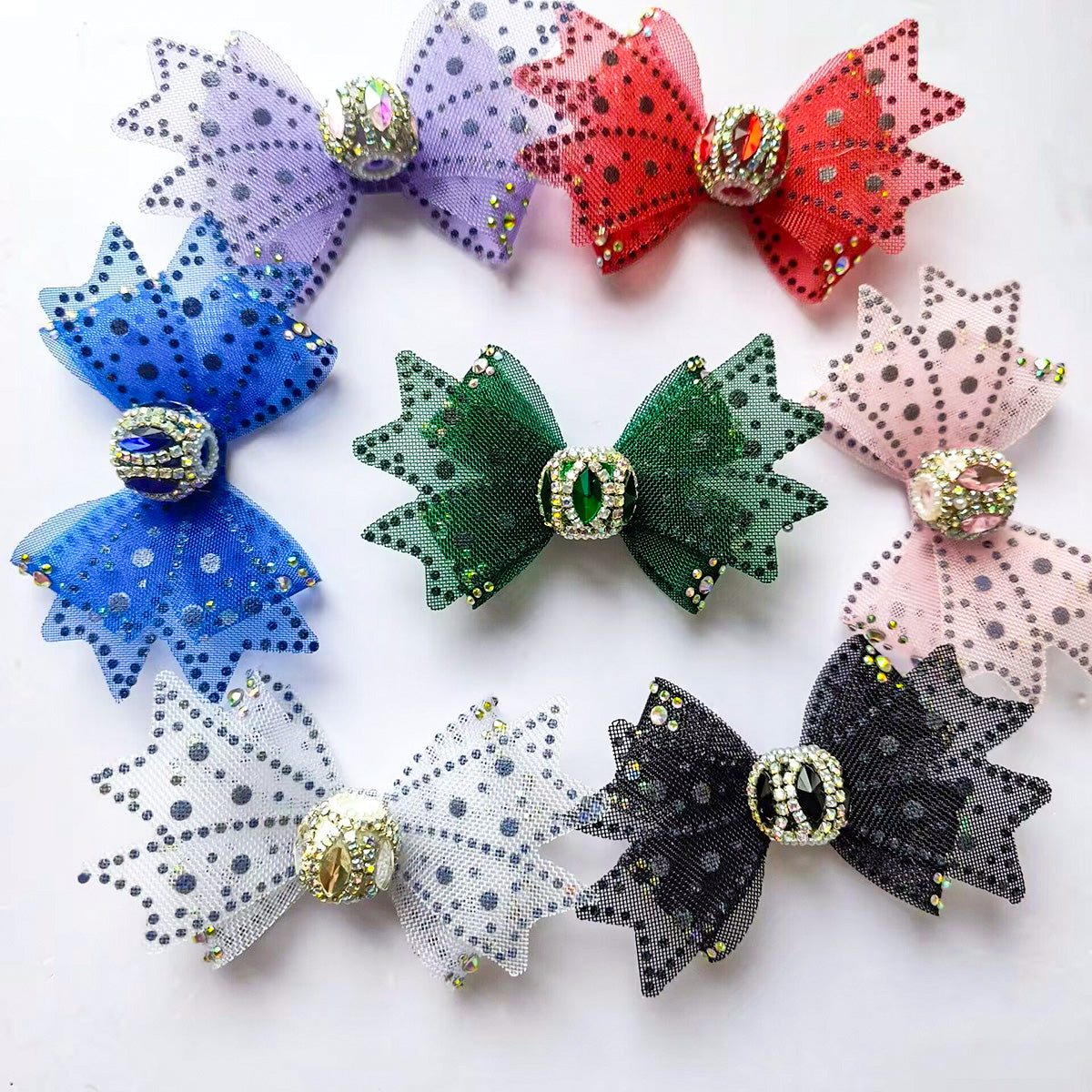 AA0233  Sparkly Royal Blue AB Rhinestone Mesh Cheer Bow for Girls Competition Performance