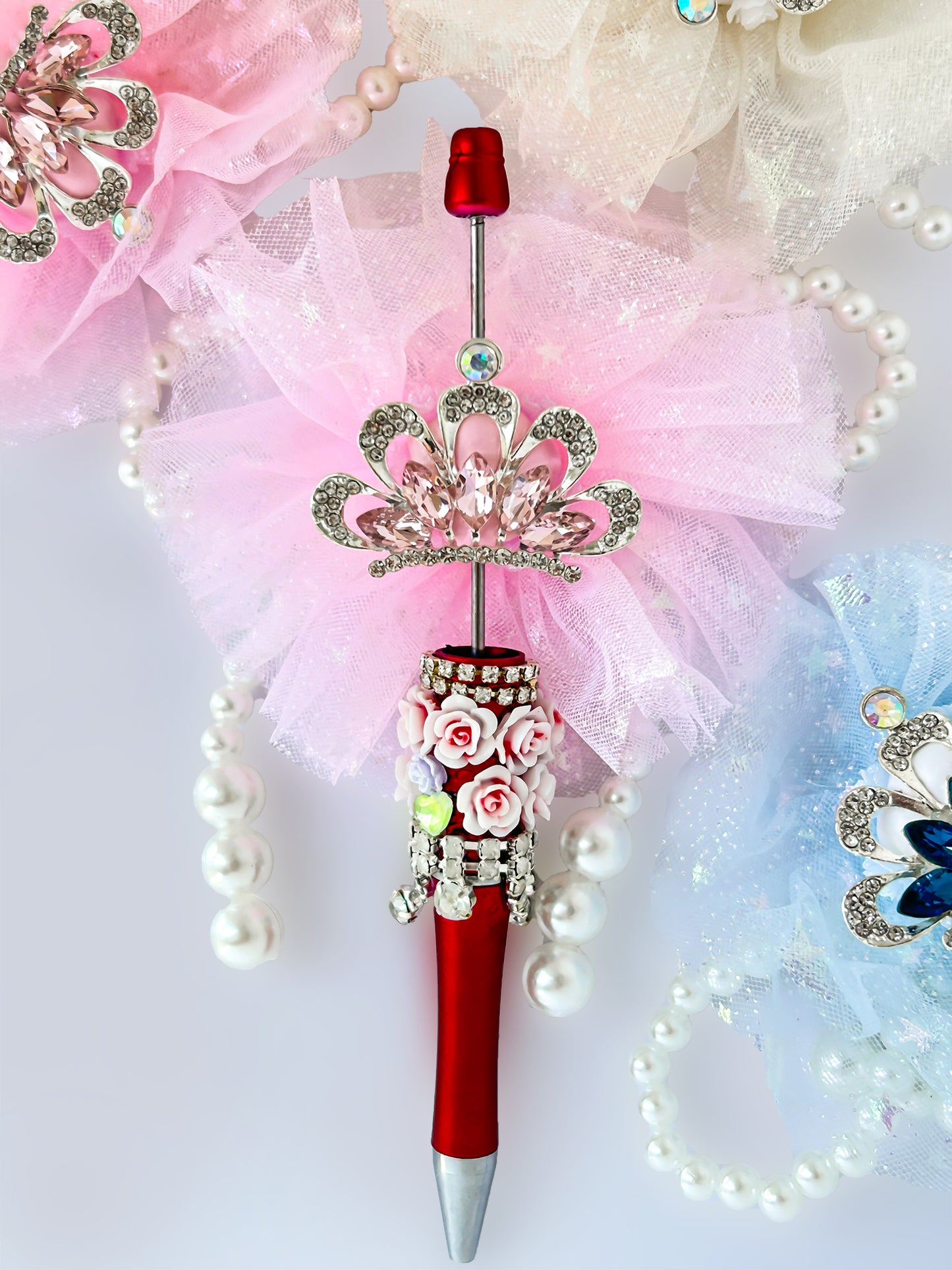 C52025 Metal crown Pearl lace flower DIY Jewelry Making Craft Accessories, Fashion Decorative Beads For Pen, Keychain, Backpack Charm & Women's Creative Gifts