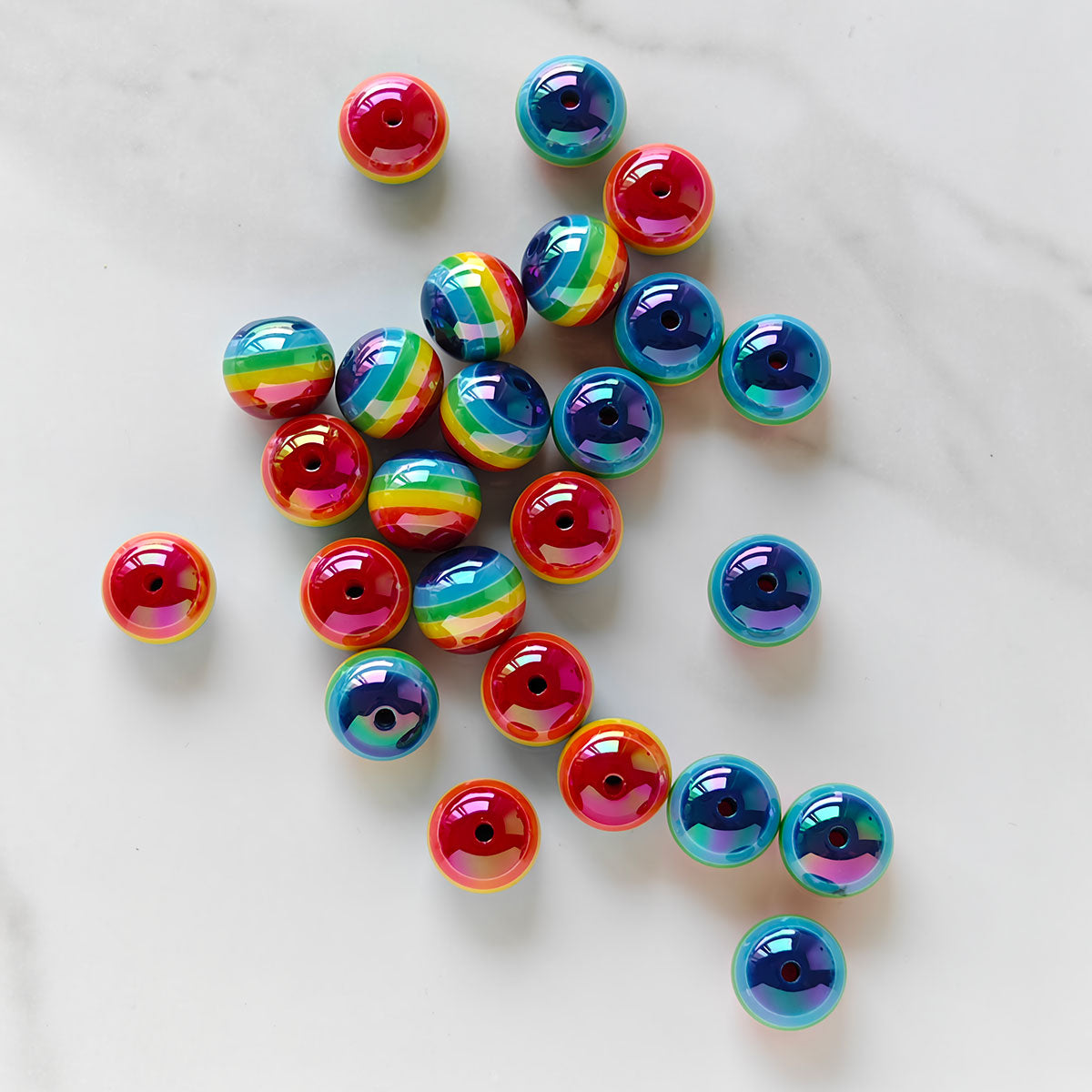 AA030  25pcs/Pack 16 mm Round Rainbow Stripe Resin Beads For Jewelry Making, DIY Handicraft Accessories, Month Jewelry,Keychains,Pens,Phone Chains