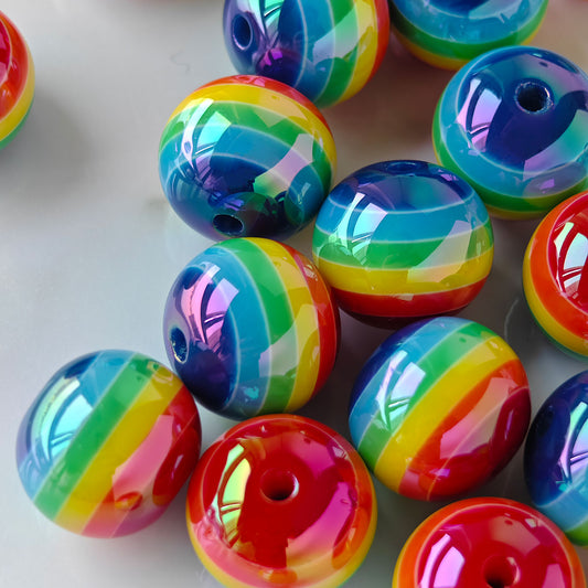 AA030  25pcs/Pack 16 mm Round Rainbow Stripe Resin Beads For Jewelry Making, DIY Handicraft Accessories, Month Jewelry,Keychains,Pens,Phone Chains
