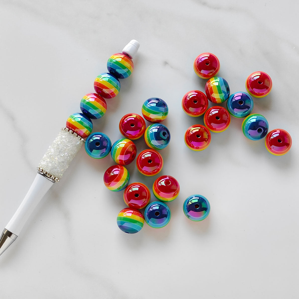 AA030  25pcs/Pack 16 mm Round Rainbow Stripe Resin Beads For Jewelry Making, DIY Handicraft Accessories, Month Jewelry,Keychains,Pens,Phone Chains