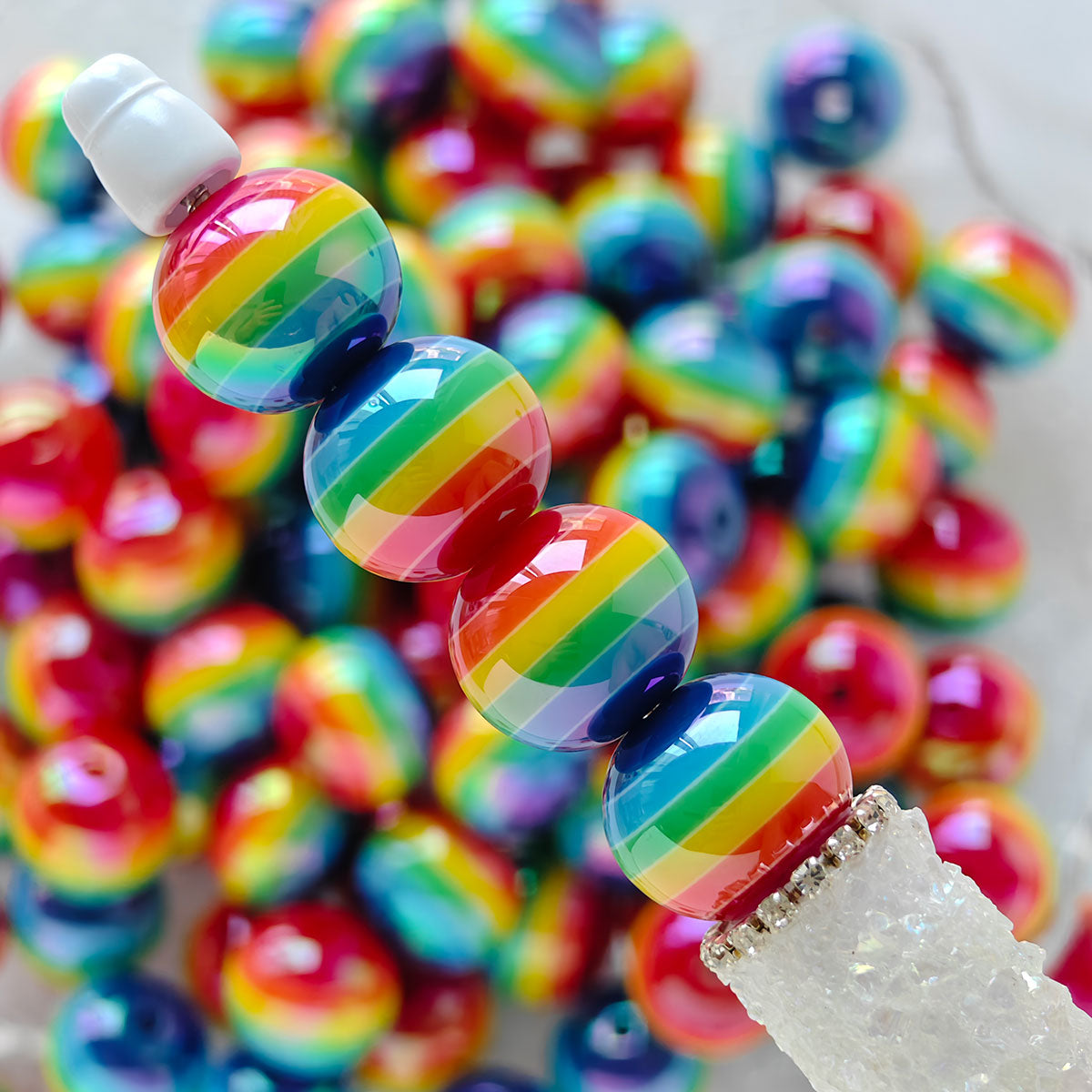 AA030  25pcs/Pack 16 mm Round Rainbow Stripe Resin Beads For Jewelry Making, DIY Handicraft Accessories, Month Jewelry,Keychains,Pens,Phone Chains