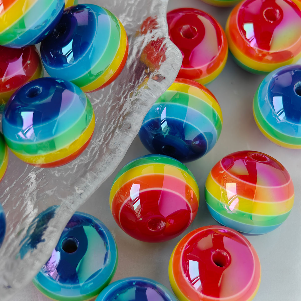 AA030  25pcs/Pack 16 mm Round Rainbow Stripe Resin Beads For Jewelry Making, DIY Handicraft Accessories, Month Jewelry,Keychains,Pens,Phone Chains