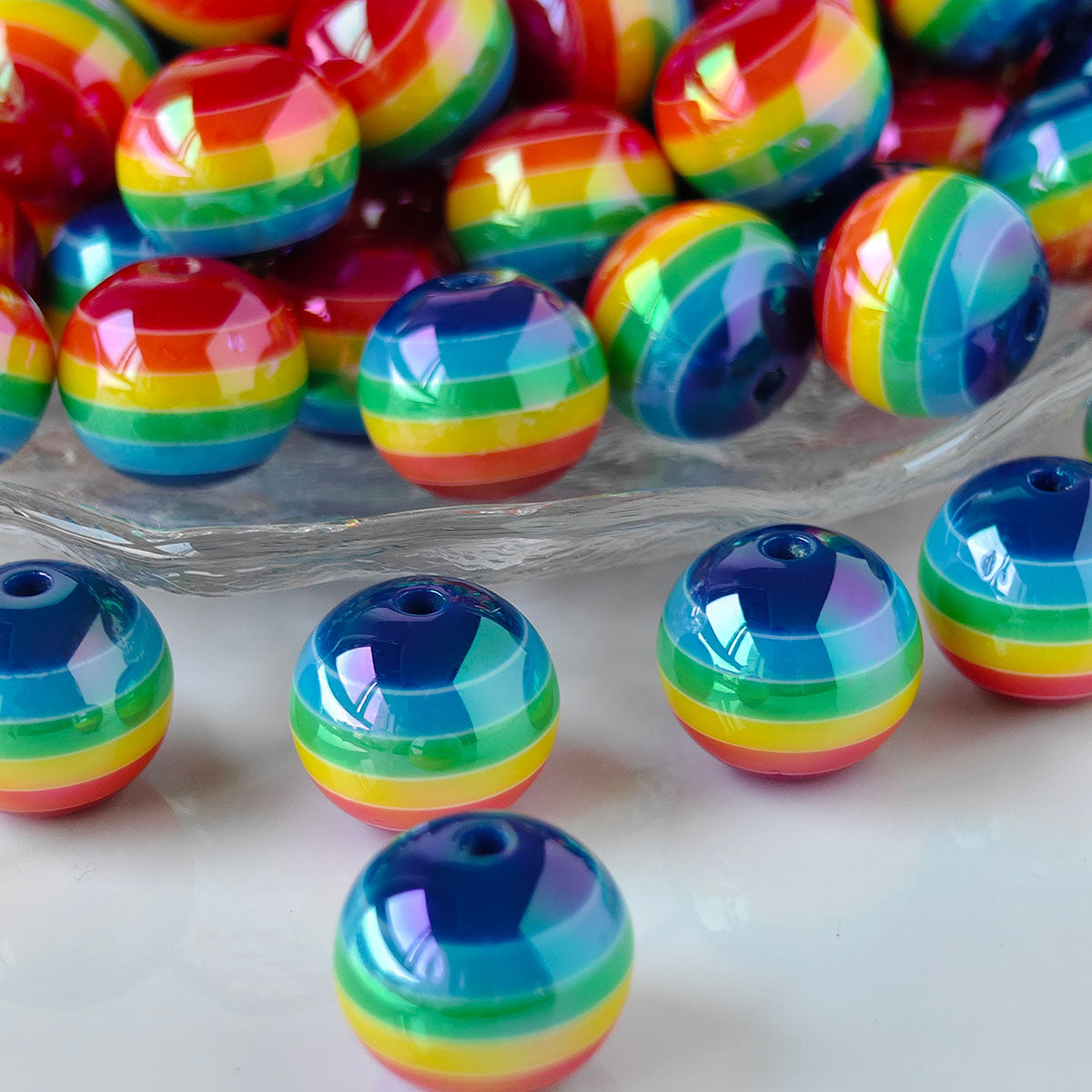 AA030  25pcs/Pack 16 mm Round Rainbow Stripe Resin Beads For Jewelry Making, DIY Handicraft Accessories, Month Jewelry,Keychains,Pens,Phone Chains