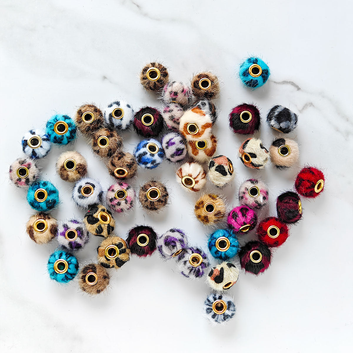 AA032  30pc/ pack  15mm  Leopard Plush Covered Beads For DIY Keychain, Bracelet, Pen Decor,Phonechains,Keychain,