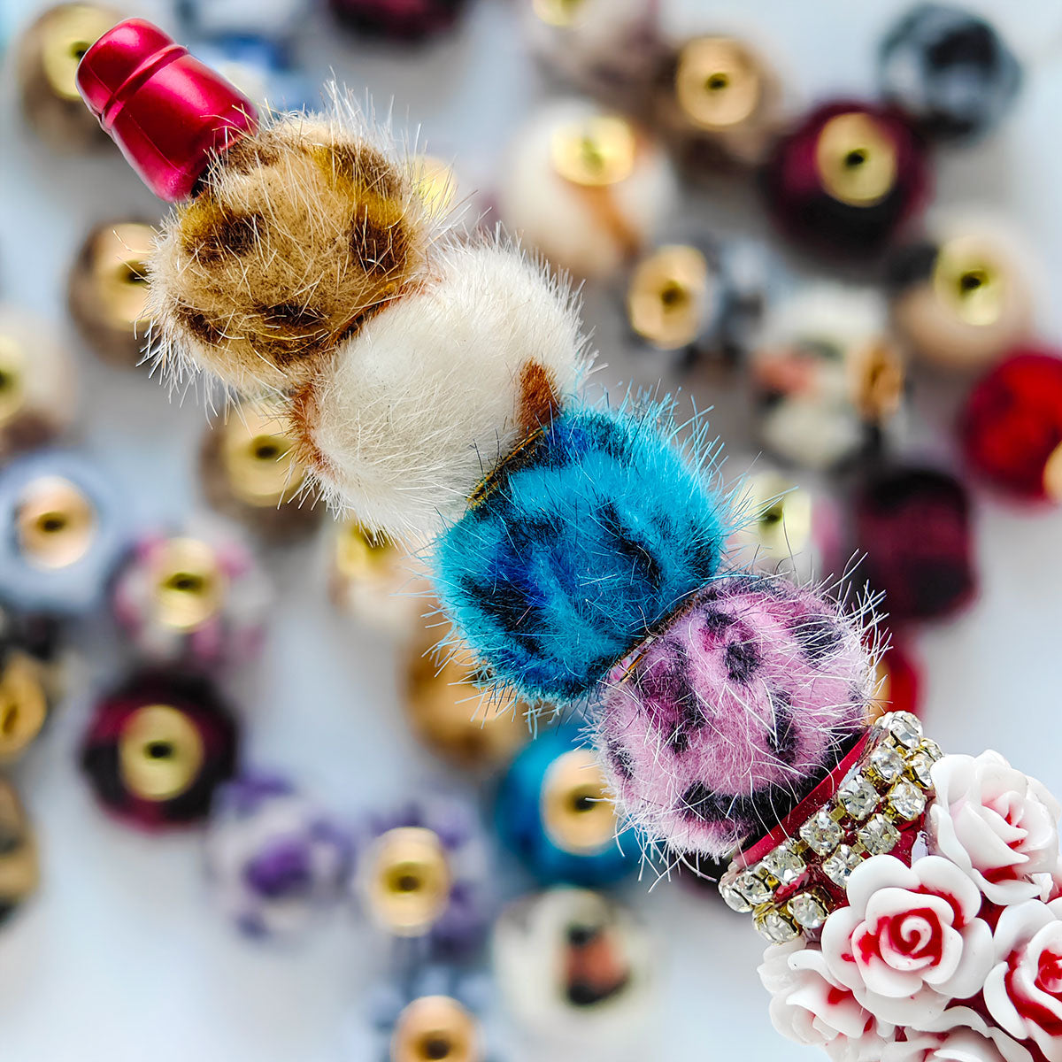 AA032  30pc/ pack  15mm  Leopard Plush Covered Beads For DIY Keychain, Bracelet, Pen Decor,Phonechains,Keychain,