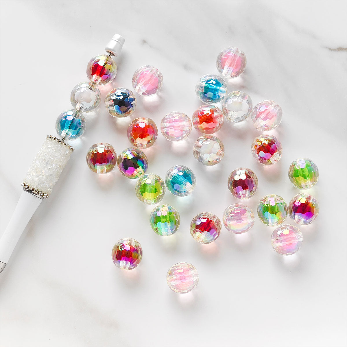 AA046 30pc/bag 16mm Mixed Round Shape Acrylic Beads, Suitable For DIY Bracelet, Necklace, Keychain, Phone Charm,Diy Pens,Colored bead