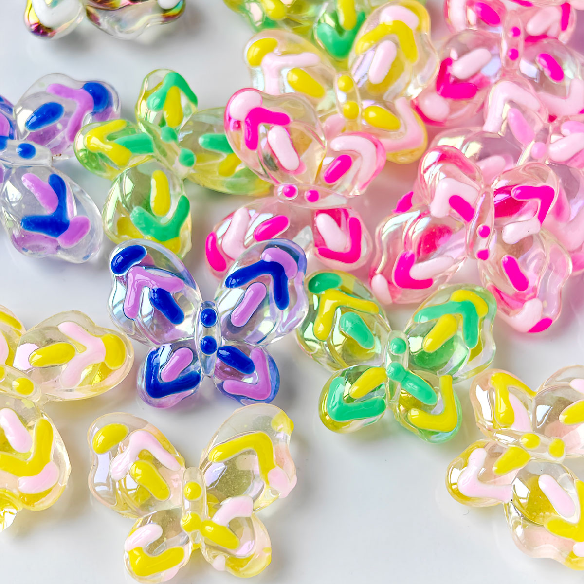 AA059 20pcs/ Bag Acrylic Butterfly Beads, Multi-Color Transparent Beads For DIY Jewelry Making, Keychains, Phonechains ,And Crafts