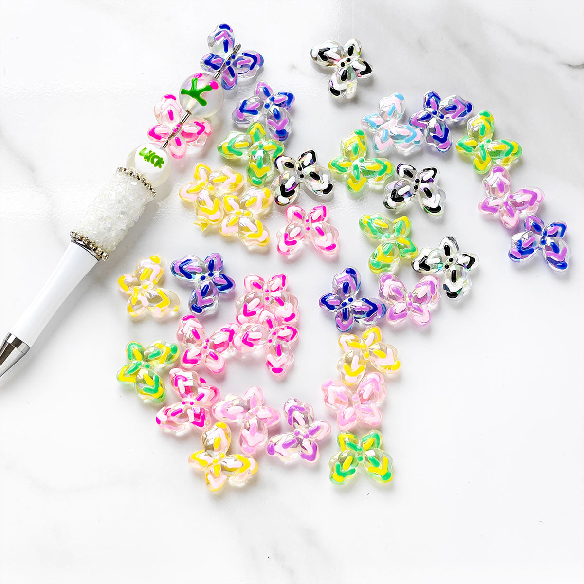 AA059 20pcs/ Bag Acrylic Butterfly Beads, Multi-Color Transparent Beads For DIY Jewelry Making, Keychains, Phonechains ,And Crafts