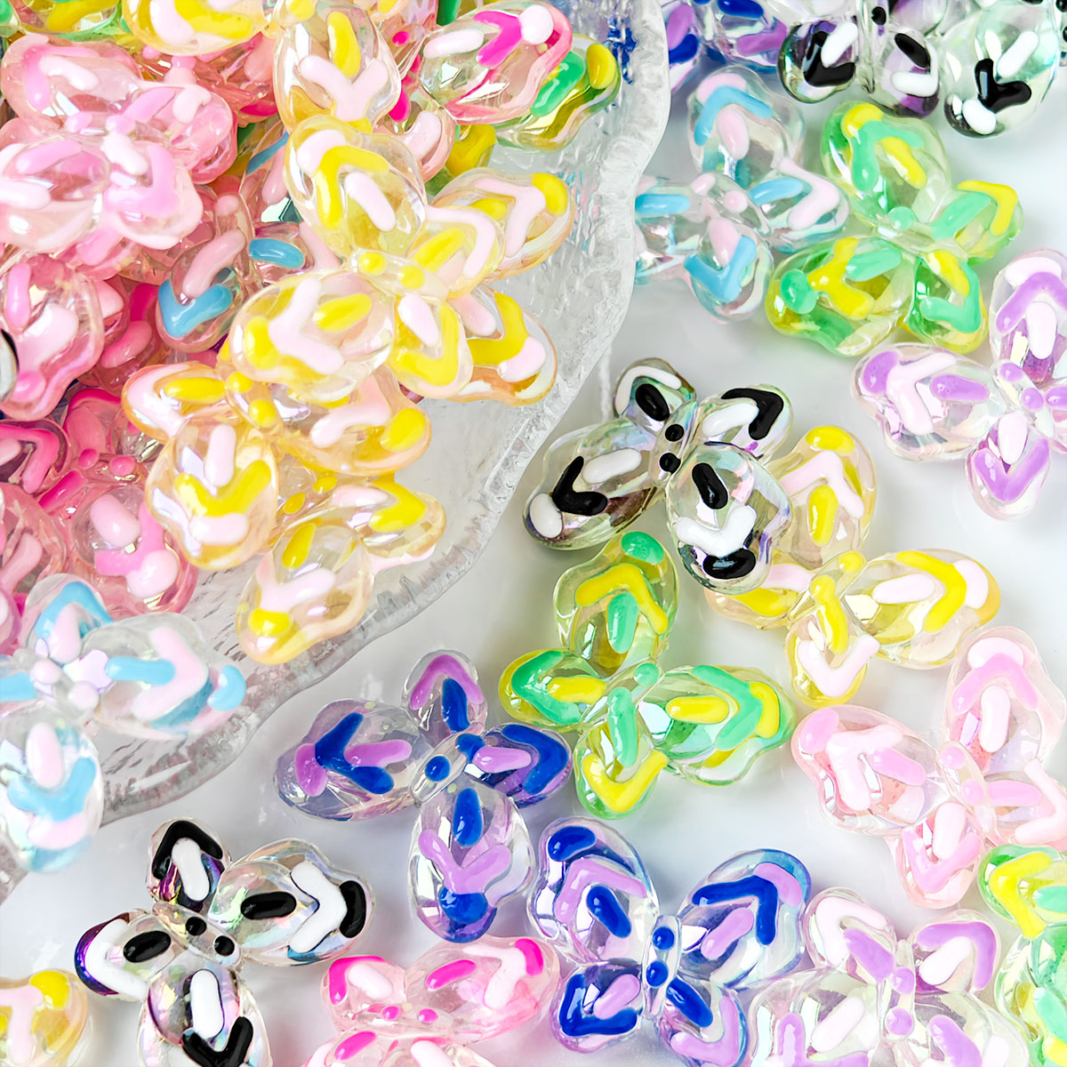 AA059 20pcs/ Bag Acrylic Butterfly Beads, Multi-Color Transparent Beads For DIY Jewelry Making, Keychains, Phonechains ,And Crafts