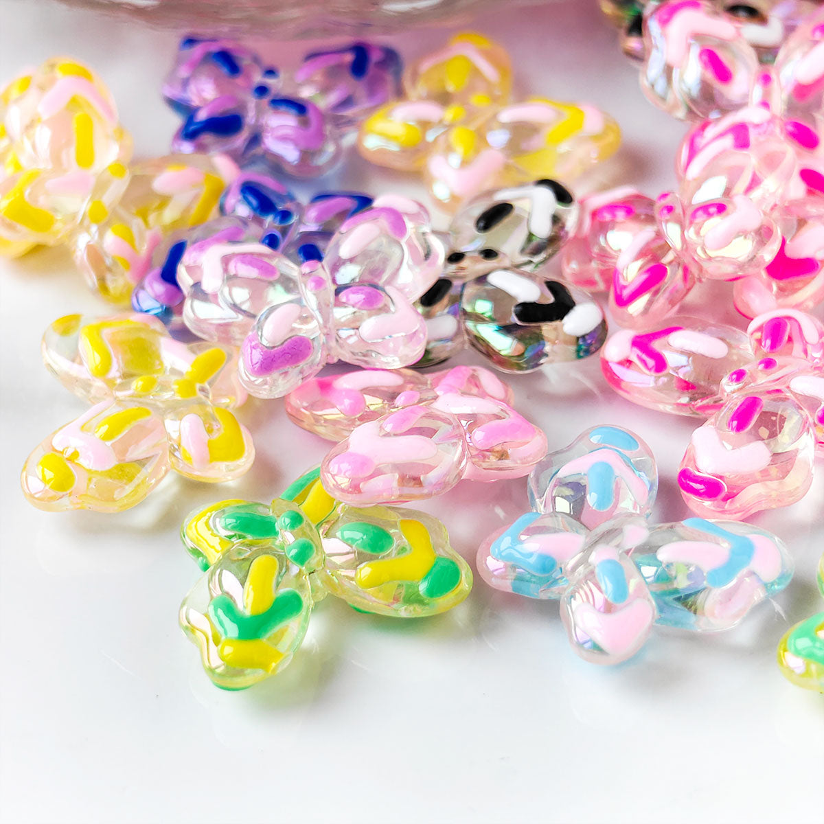 AA059 20pcs/ Bag Acrylic Butterfly Beads, Multi-Color Transparent Beads For DIY Jewelry Making, Keychains, Phonechains ,And Crafts