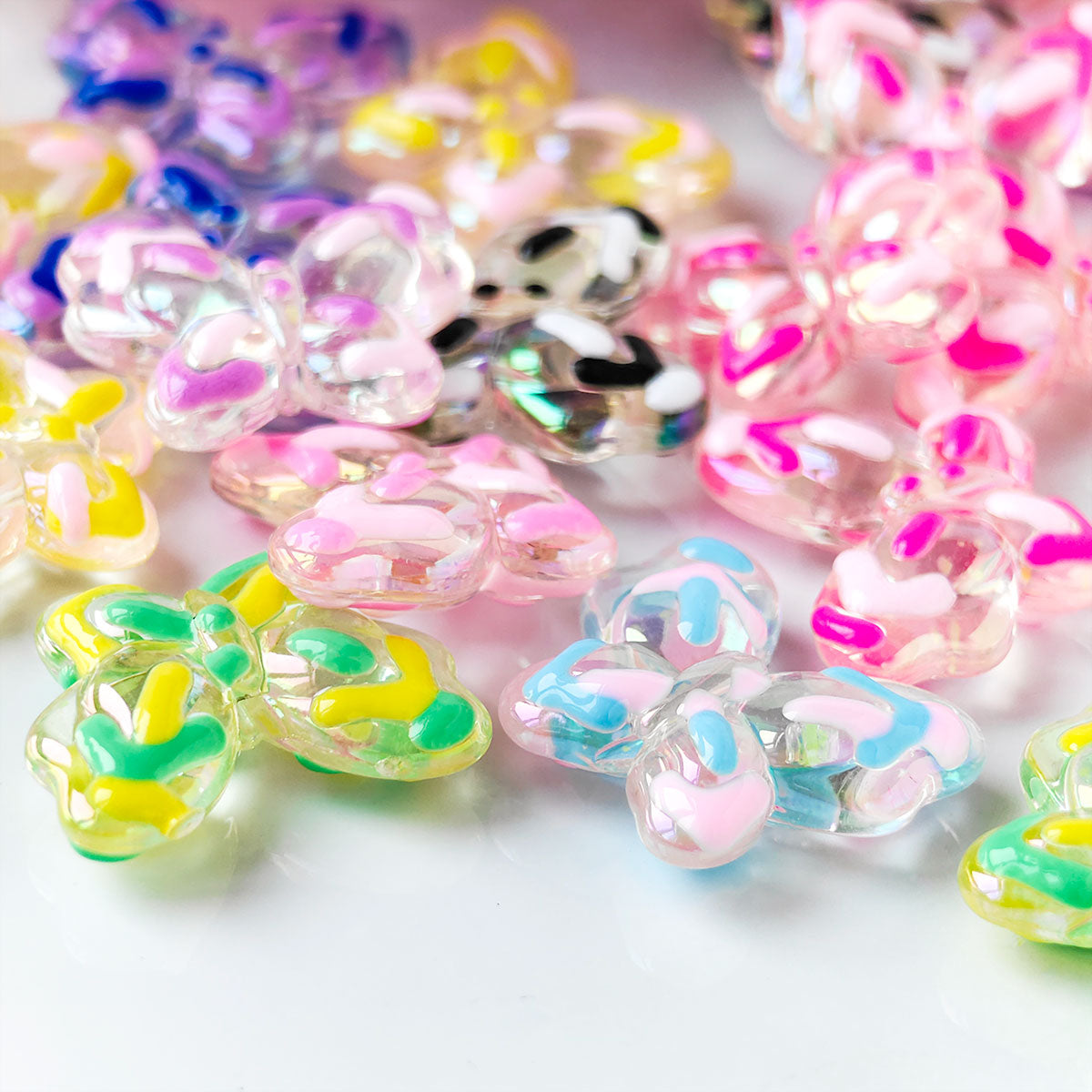 AA059 20pcs/ Bag Acrylic Butterfly Beads, Multi-Color Transparent Beads For DIY Jewelry Making, Keychains, Phonechains ,And Crafts