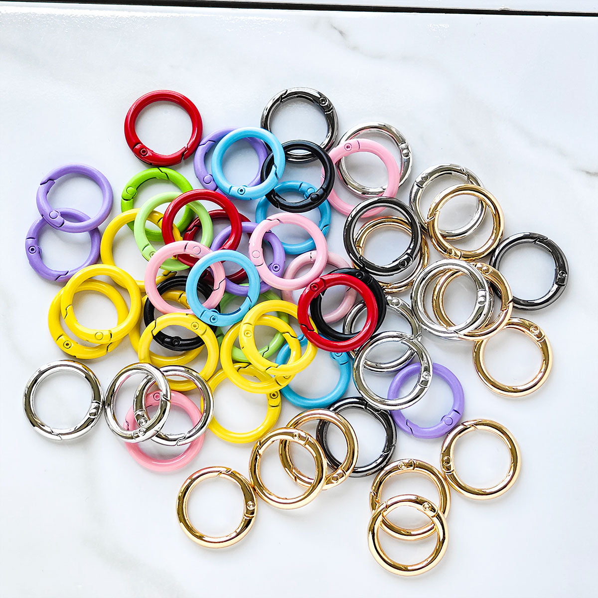 AAKey Rings  Fashionable Alloy Colored Electroplated Round Ring Open Spring Clip Lobster Clasp DIY Keychain Bag Hook Mobile Phone Chain Connector, Suitable For Handmade Crafts