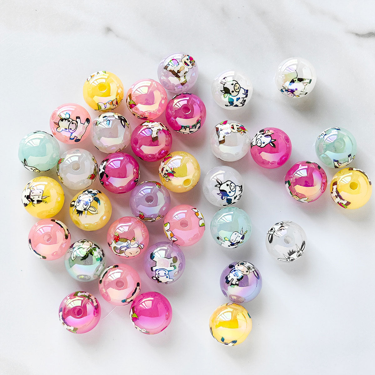 AA127  30pc/Bag  16mm Cute Cow Printed Beads, DIY Jewelry Making And Decorative Beads For Necklace, Bracelet, Phone Charm, Bag Decor