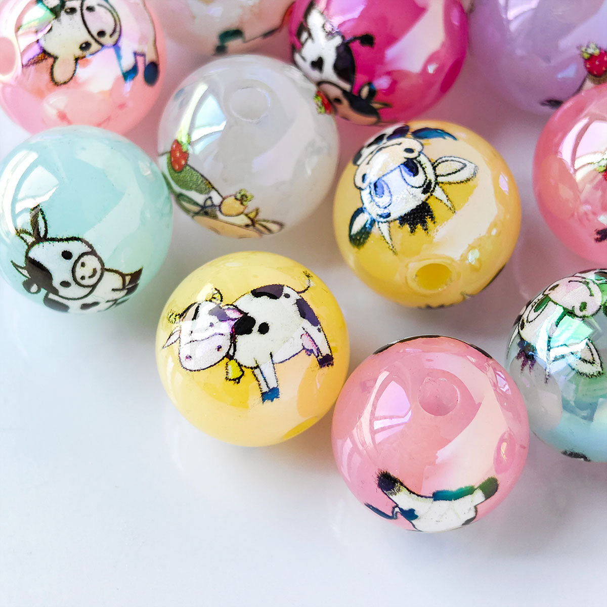 AA127  30pc/Bag  16mm Cute Cow Printed Beads, DIY Jewelry Making And Decorative Beads For Necklace, Bracelet, Phone Charm, Bag Decor
