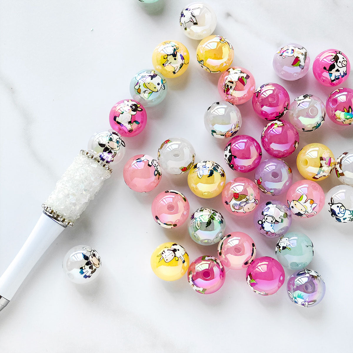 AA127  30pc/Bag  16mm Cute Cow Printed Beads, DIY Jewelry Making And Decorative Beads For Necklace, Bracelet, Phone Charm, Bag Decor