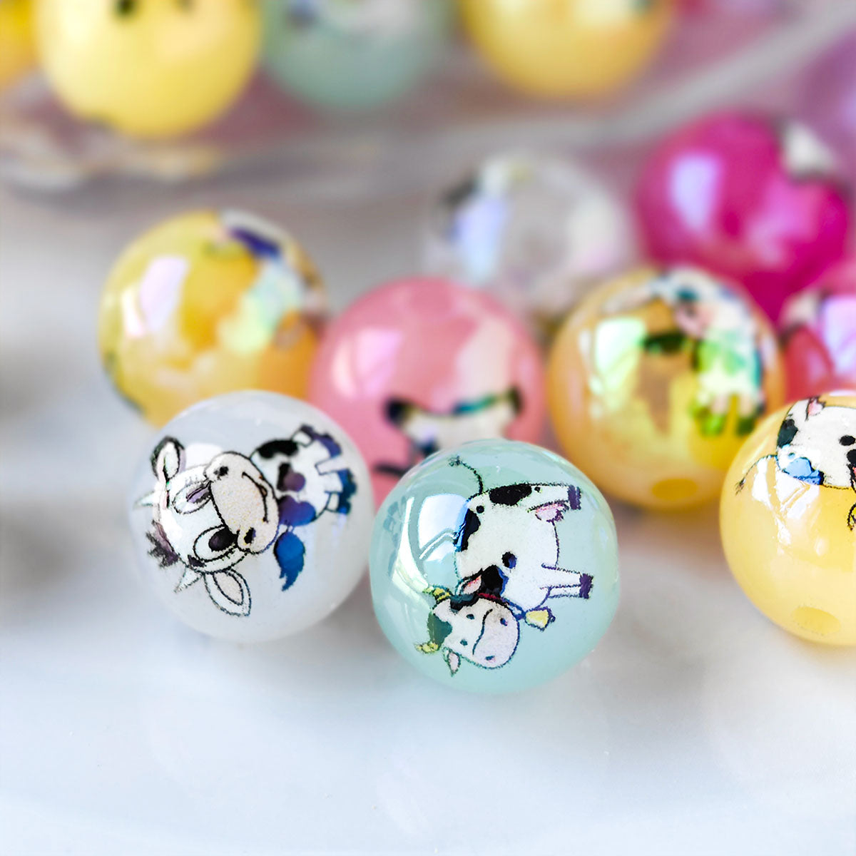 AA127  30pc/Bag  16mm Cute Cow Printed Beads, DIY Jewelry Making And Decorative Beads For Necklace, Bracelet, Phone Charm, Bag Decor