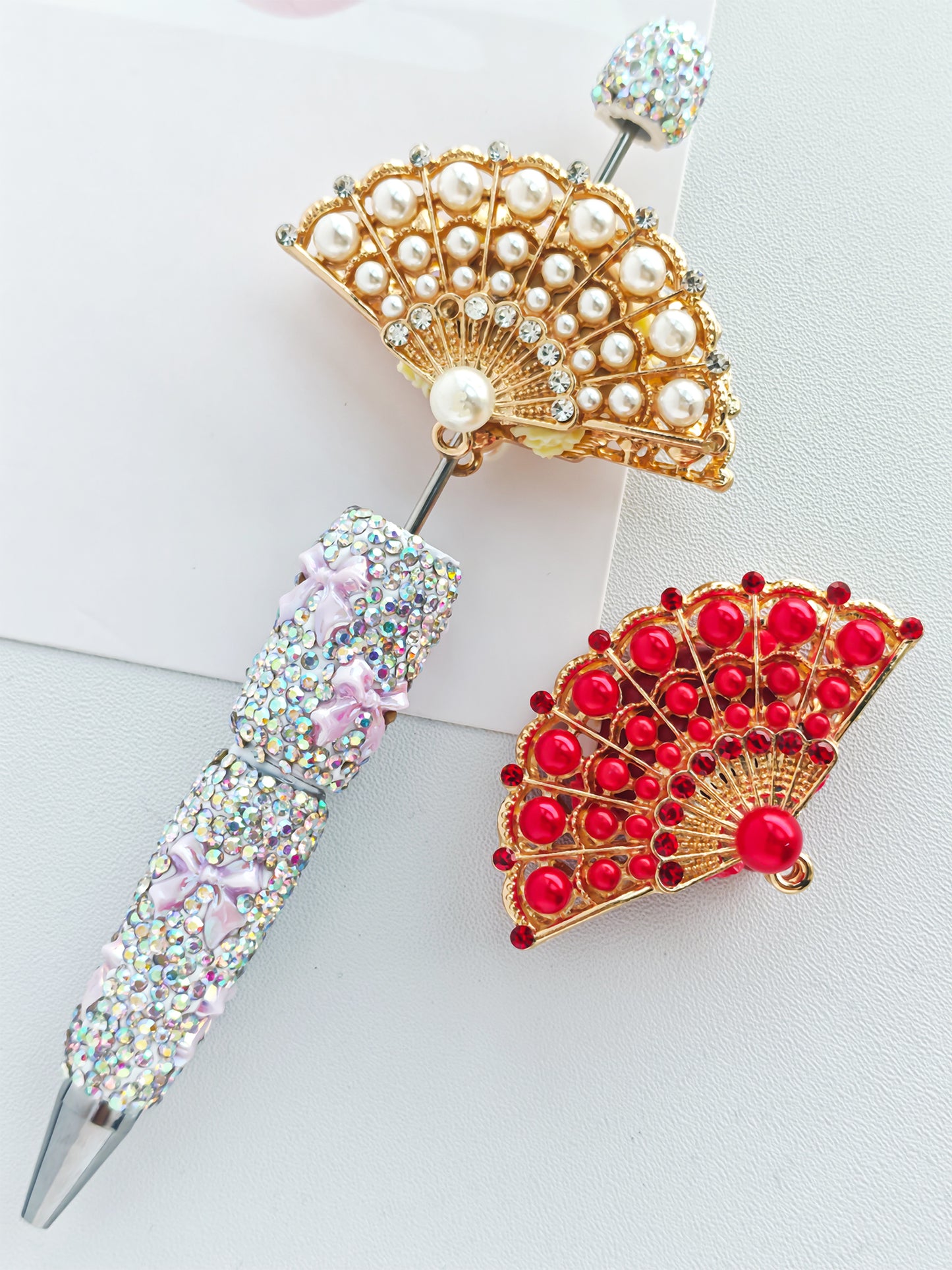 C52057 Fancy Bead Metal Diamond-Inlaid Fan Personalized Rhinestone Insect Spider Bead, Creative Retro Fashion Accessory Diy Pens Phone Chains