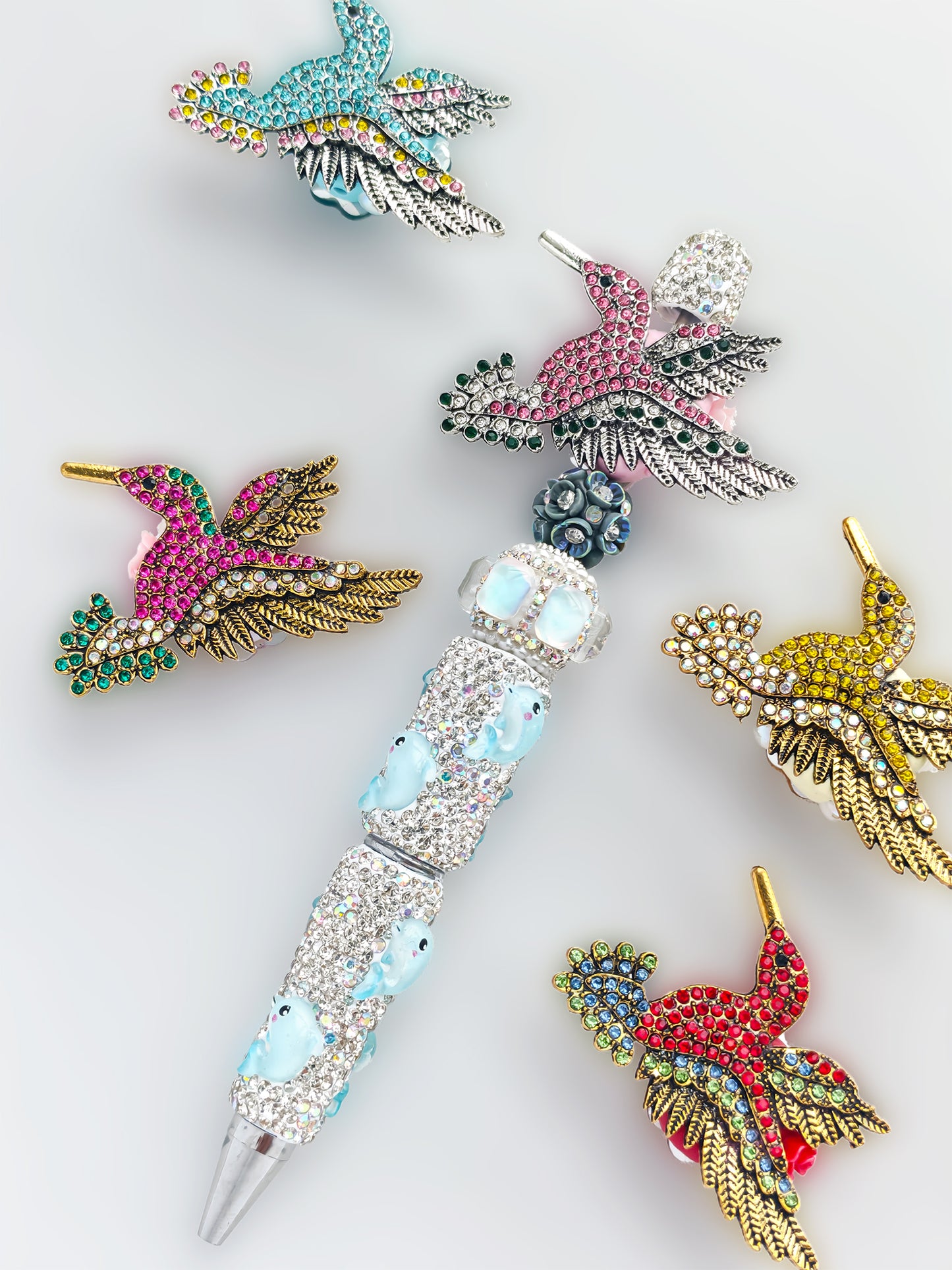 C52059 Fancy Bead Metal Diamond Engraved Bird  Straight Hole Beads Suitable For Bead Pens, Mobile Phone Pendants, Key Chains And Bags DIY Jewelry Craft Accessories