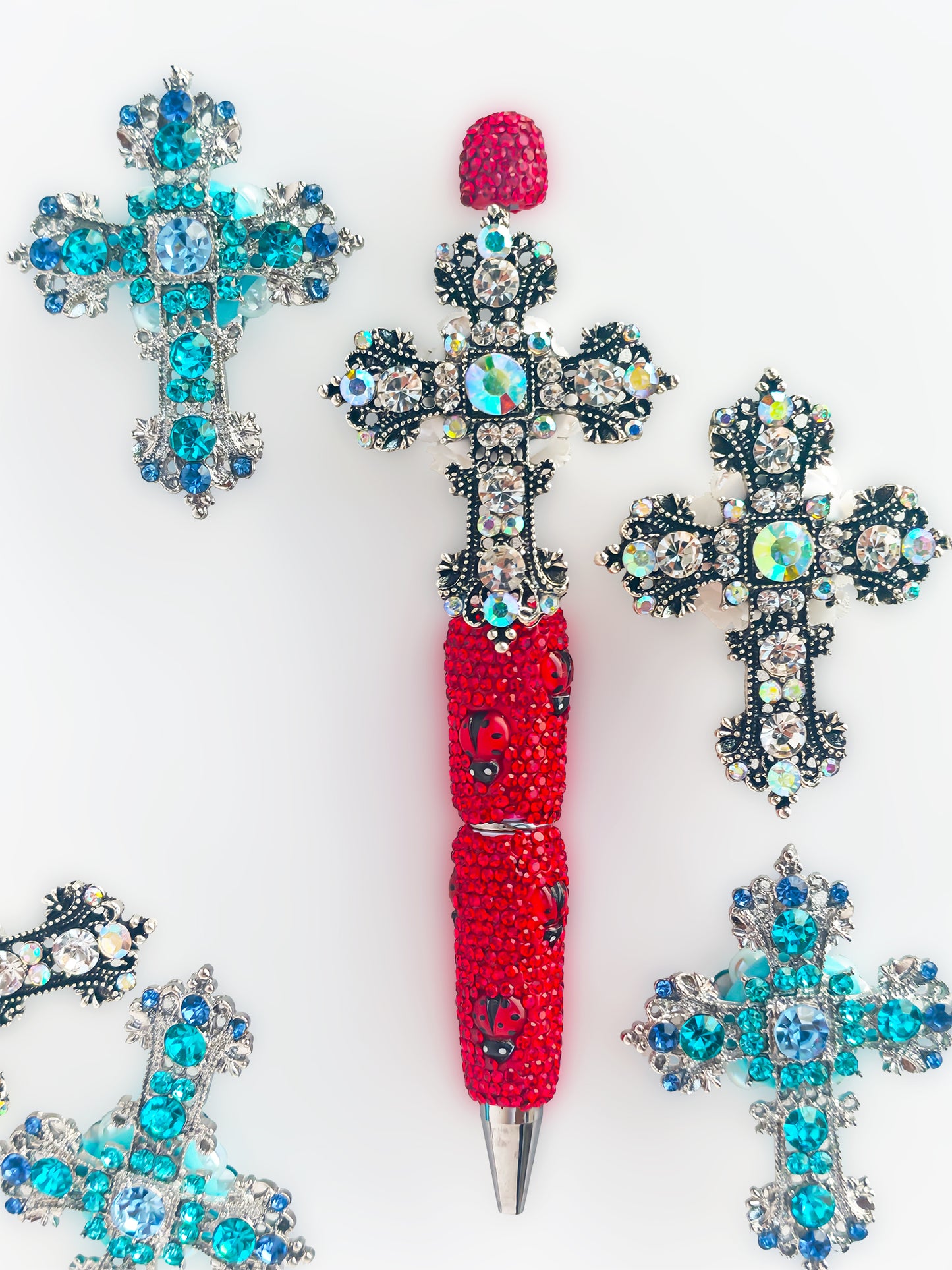 C52067 Metal Creative Diamond-Encrusted Cross, Suitable For Bead Pens, Mobile Phone Pendants, Key Chains And Bags DIY Jewelry Craft Accessories