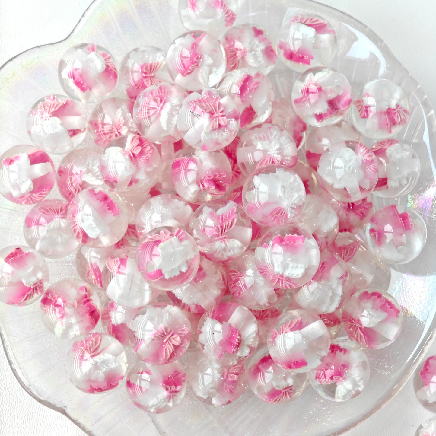 AA0131 Pink Transparent Beads, The Glass-covered Butterfly Suitable For DIY Hairpins, Phone Cases, Clothing Accessories, Key Rings And Jewelry Resin Materials Valentines