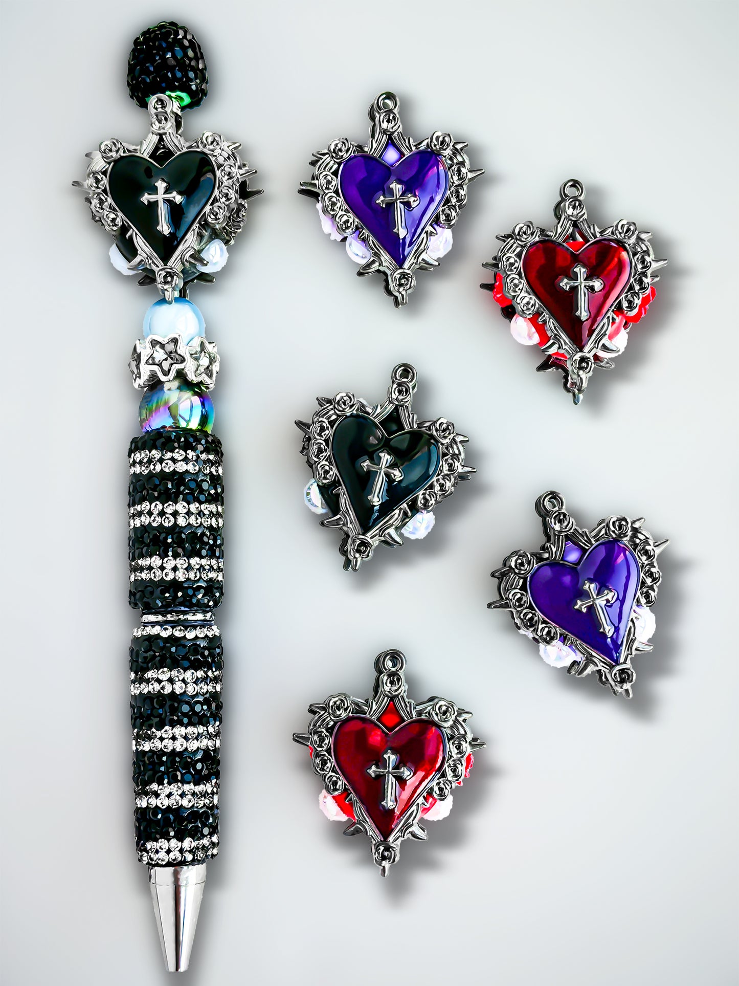 C52094 Metal Heart-Shaped Frame Cross Suitable For Bead Pens, Mobile Phone Pendants, Key Chains And Bags DIY Jewelry Craft Accessories