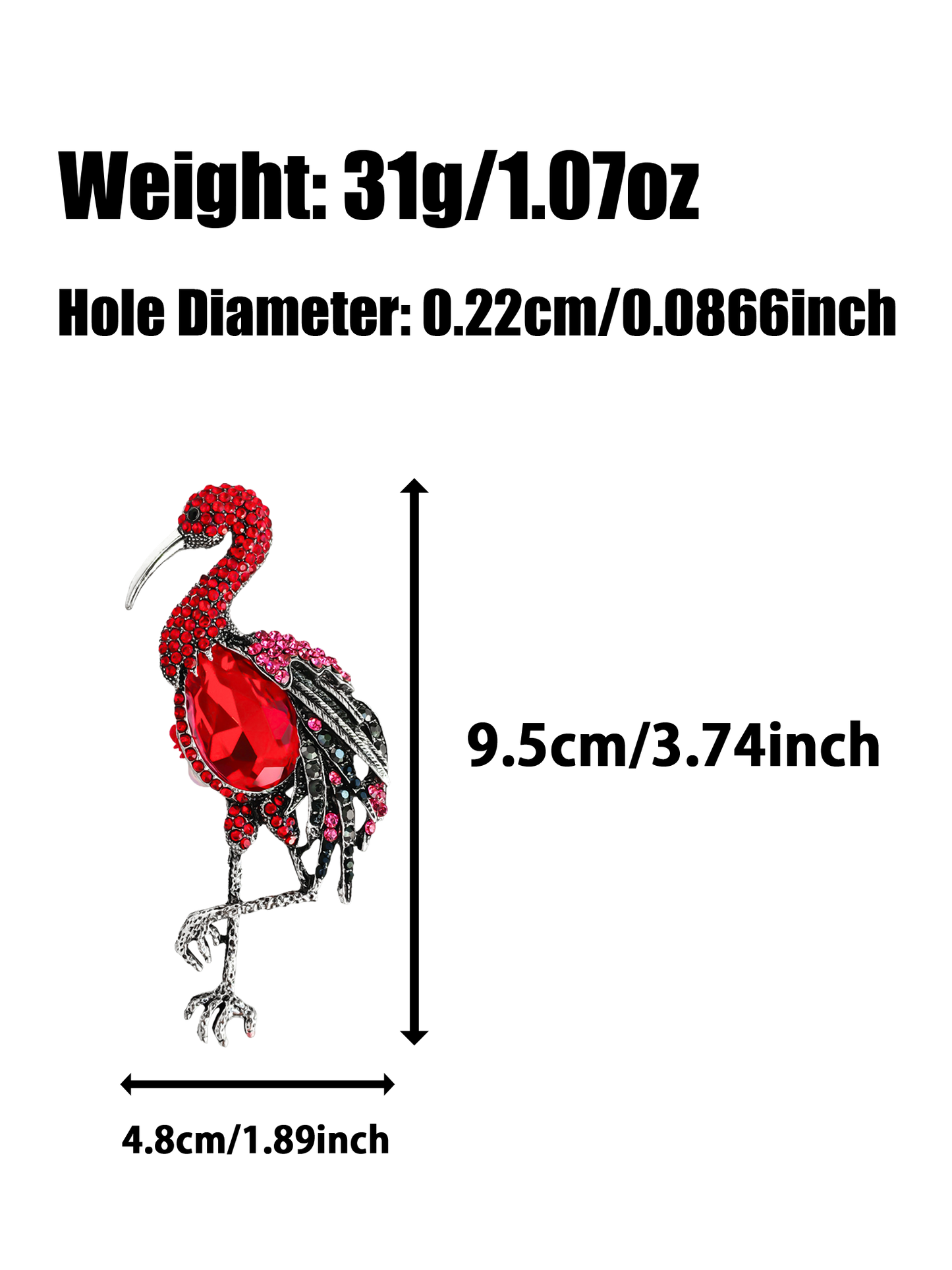 C52096 Metal Gem Flamingo, Large Fire Diamond, Single-legged Standing Flamingo Suitable For Bead Pens, Mobile Phone Pendants, Key Chains And Bags DIY Jewelry Craft Accessories