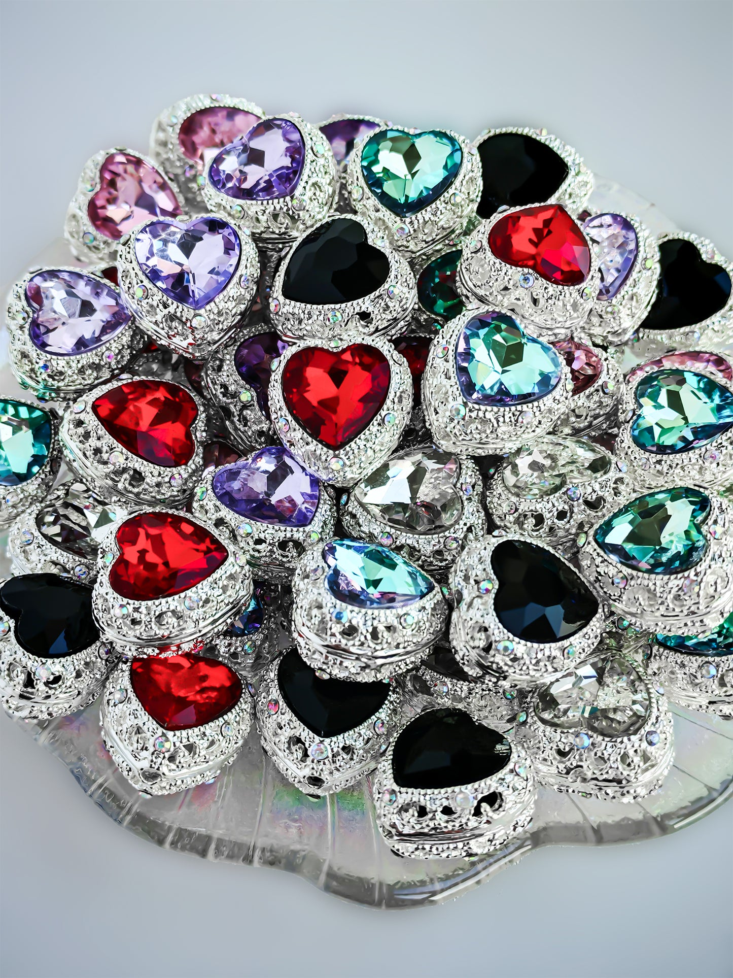 C52097 Heart-Shaped Diamond, Metal Colorful Fance Suitable For DIY Bracelet, Necklace, Keychain, Durable Jewelry Making Supplies, DIY Pens, Phonechains