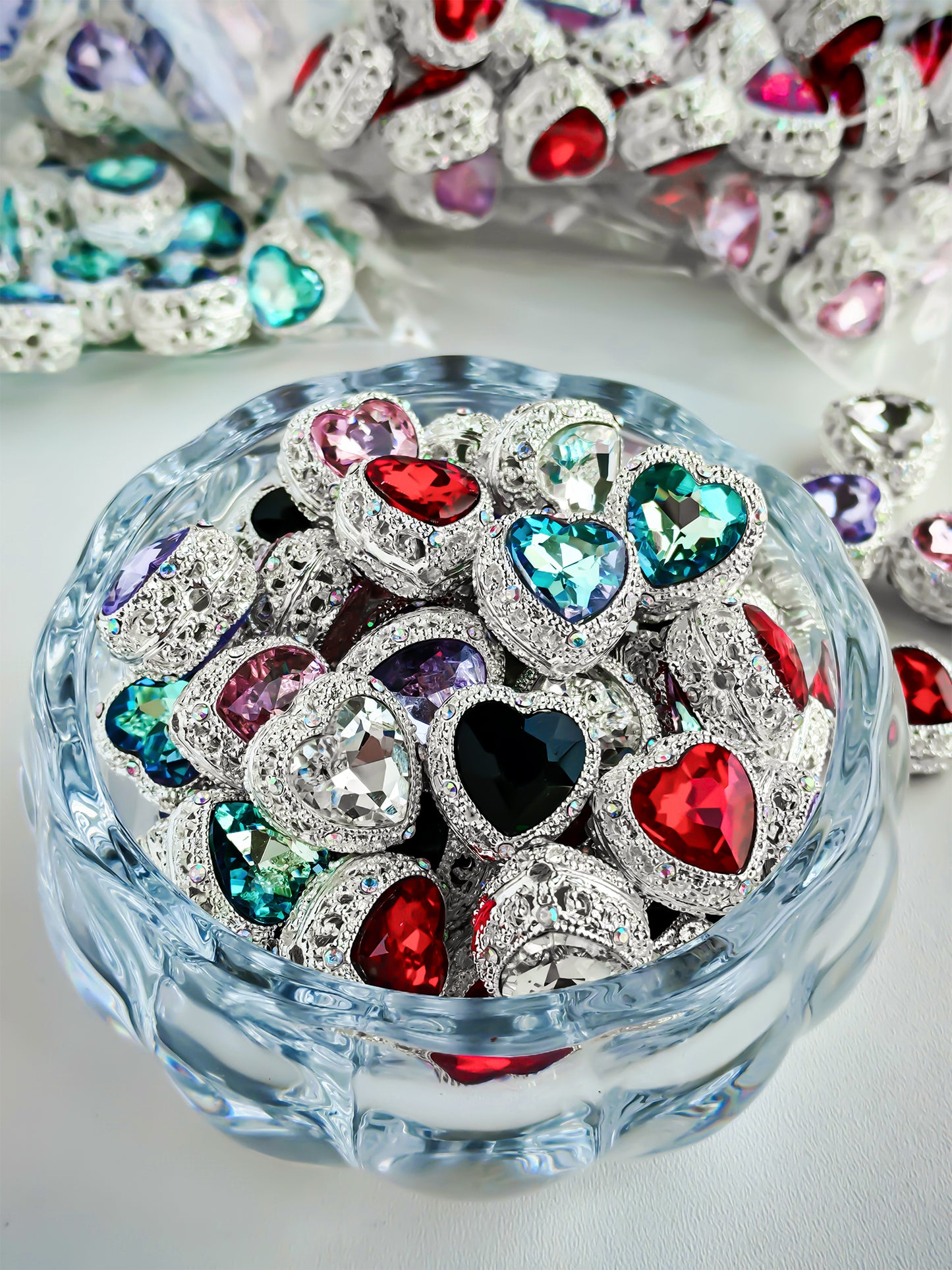 C52097 Heart-Shaped Diamond, Metal Colorful Fance Suitable For DIY Bracelet, Necklace, Keychain, Durable Jewelry Making Supplies, DIY Pens, Phonechains