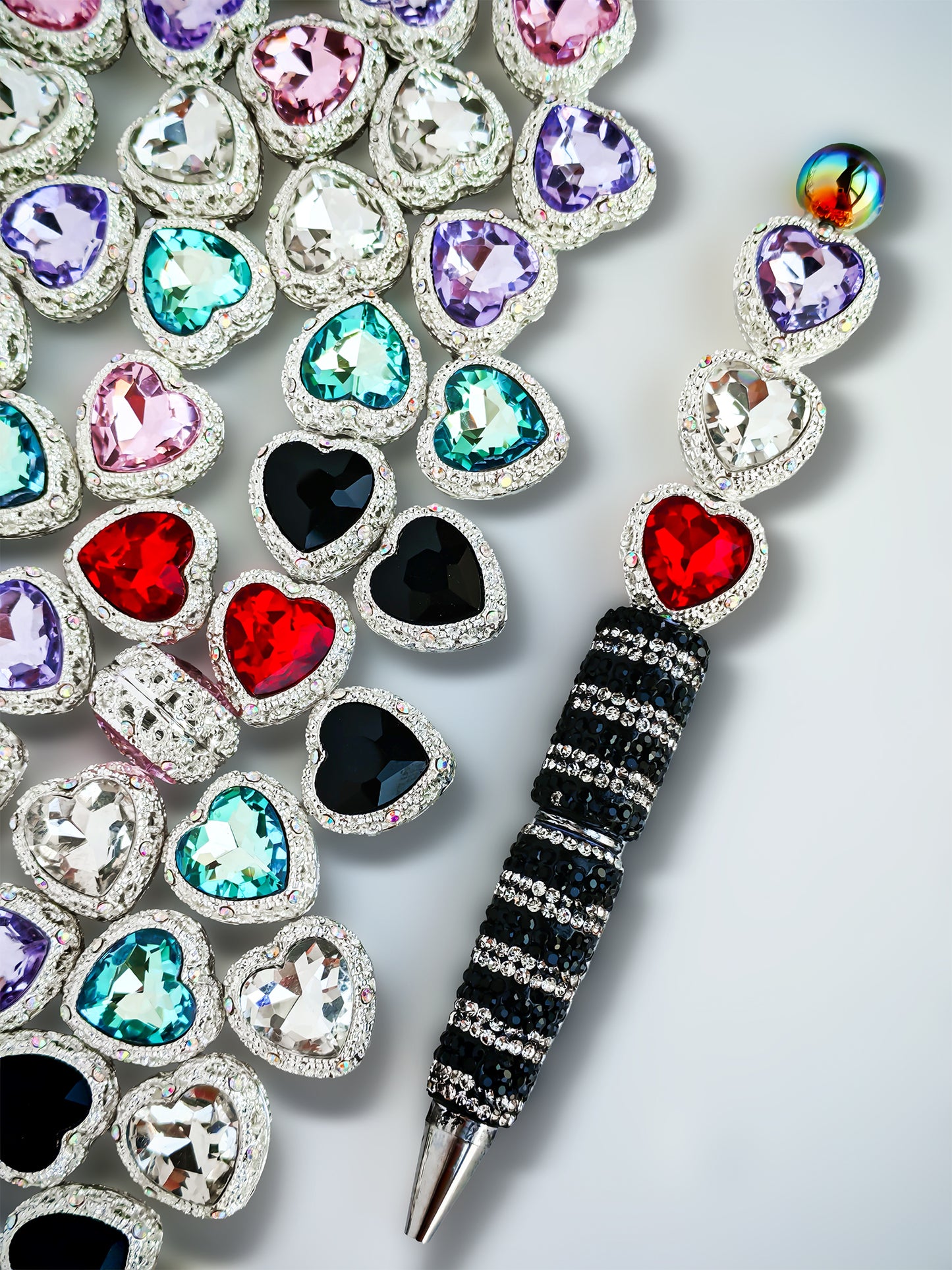 C52097 Heart-Shaped Diamond, Metal Colorful Fance Suitable For DIY Bracelet, Necklace, Keychain, Durable Jewelry Making Supplies, DIY Pens, Phonechains