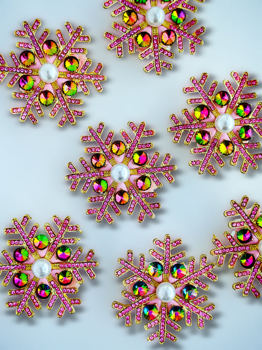 C52099 Metal Winter Snowflakes, Hexagonal Colored Snowflakes Suitable For Bead Pens, Mobile Phone Pendants, Key Chains And Bags DIY Jewelry Craft Accessories